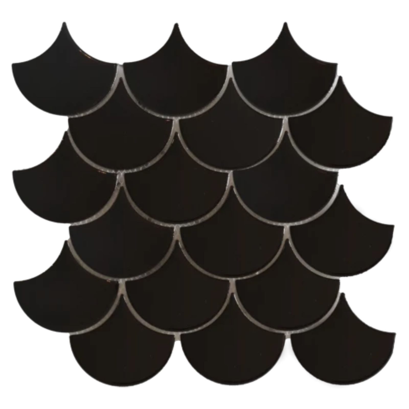 Mosaikfliesen 1 Stück (0,082 m) Mosaik Fliesen BLACK FISH SCALES (29×28,2 cm), schwarz, glänzend, schwarz Keramikmosaik Mosaikfliese Mosaik Wand Wandbelag