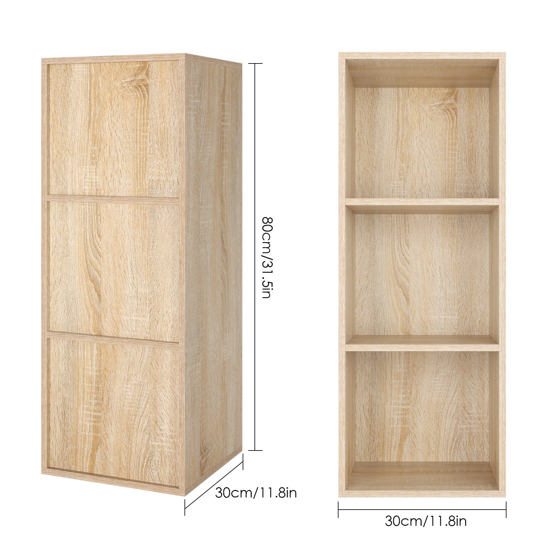 Landhaus Homfa Fächern, Holzregal, Standregal mit 3 Regal Würfelregal, eiche Bücherregal,