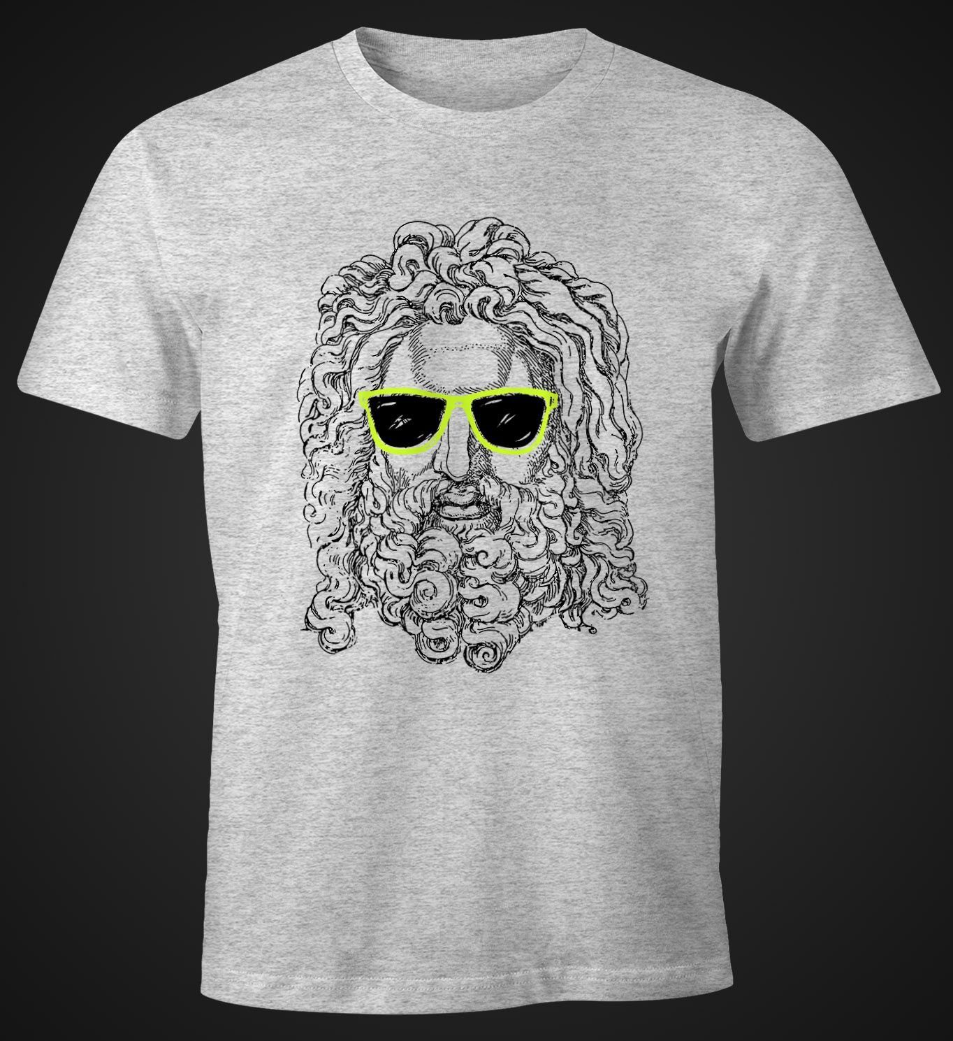 Stylisches Beard Print-Shirt des Herren Sonnenbrille Shirt Moonworks® Sokrates MoonWorks mit grau Beim Print Bart