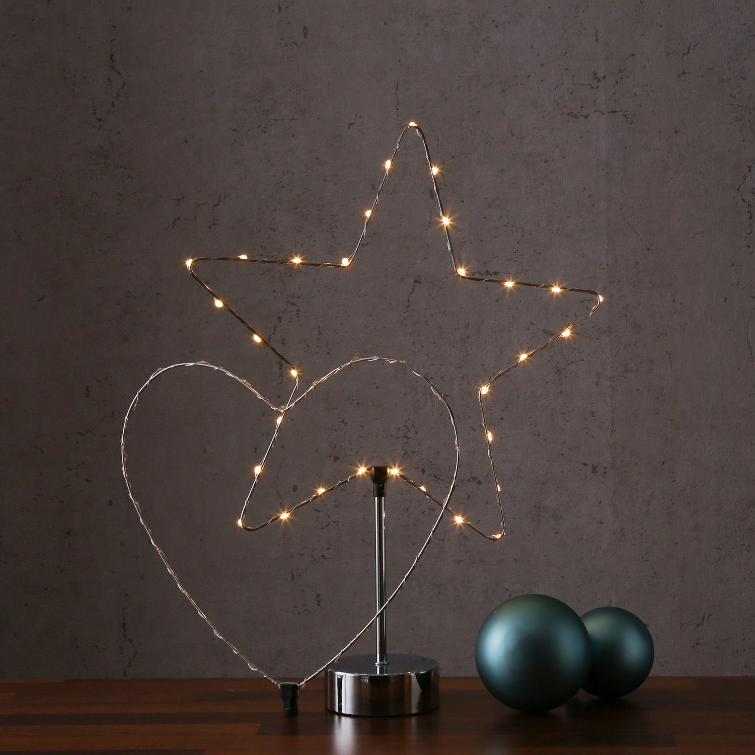 MARELIDA LED Stern LED Stern Kombi Dekoleuchte Herz Metallherz 30LED 50cm s günstig online kaufen