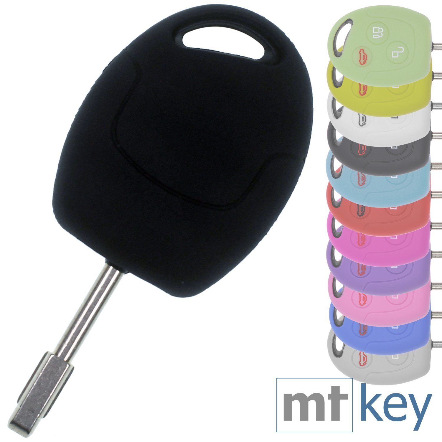 mt-key Schlüsseltasche Autoschlüssel Softcase für Knopf Ford Fusion Schwarz, VI S-MAX Mondeo Galaxy Silikon II Focus Transit Schutzhülle Fiesta 3