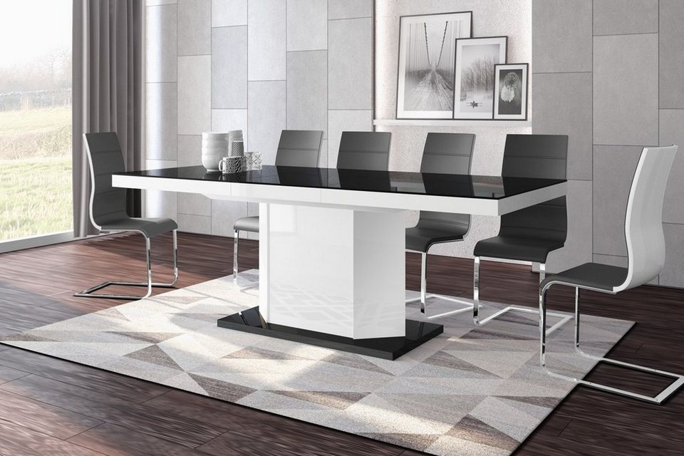 designimpex Esstisch Design Esstisch Tisch HE-333 Hochglanz Stauraum  160-256 cm ausziehbar