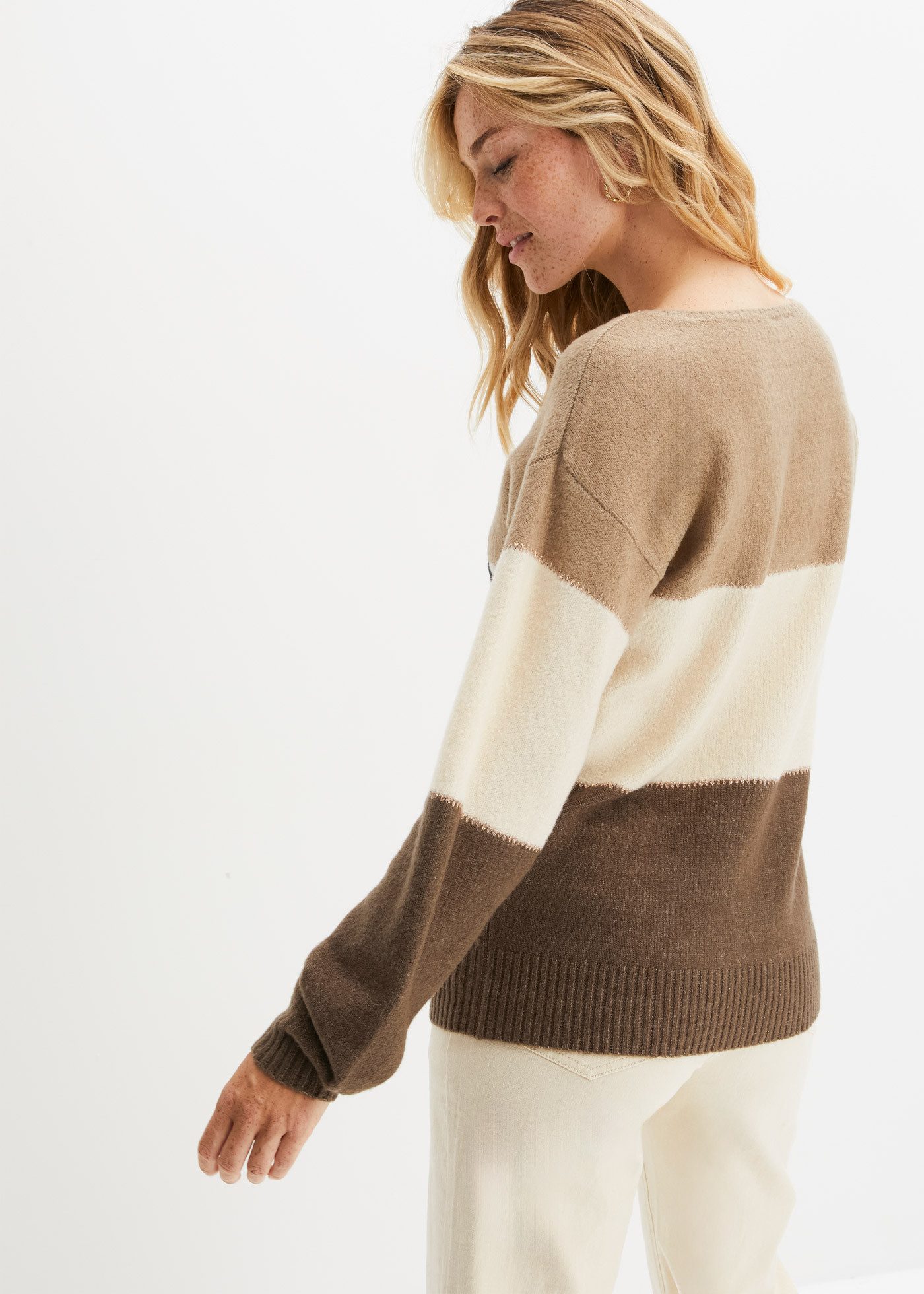 bonprix Strickpullover Oversize-Fit, gemustert, Glitzergarn Details, Rundha günstig online kaufen