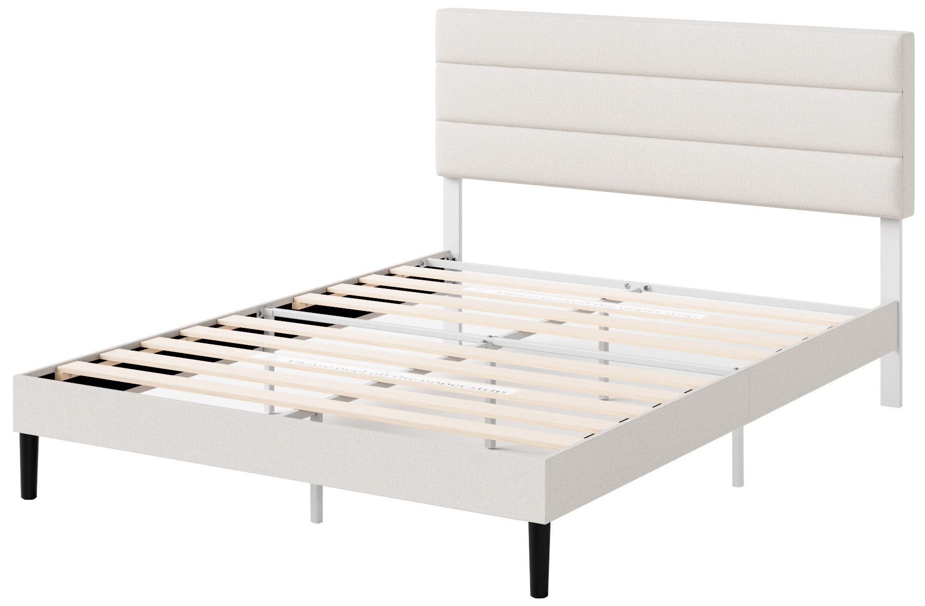 ZINUS Polsterbett Piper mit stylischem Kopfteil und Lattenrost (140x200cm) (Packung, 1-tlg., Bettgestell, Wollweiß, 140x200 cm), Kinderleichte Montage