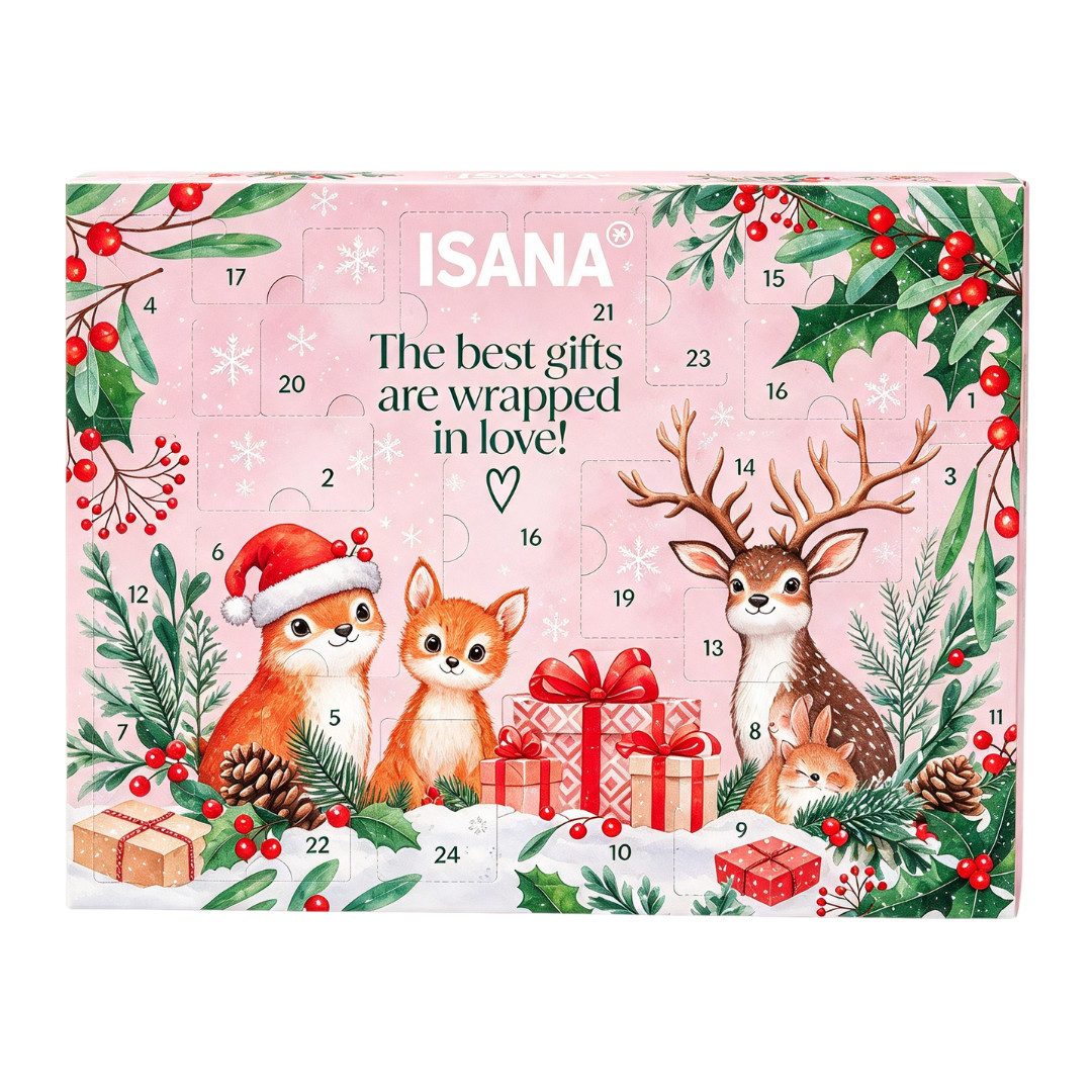 ISANA Adventskalender 2026 Beauty Frauen & Mädchen Kosmetik Weihnachtskalender (Set, 24-tlg), 24 Pflege Produkte Advent Kalender Damen Frau
