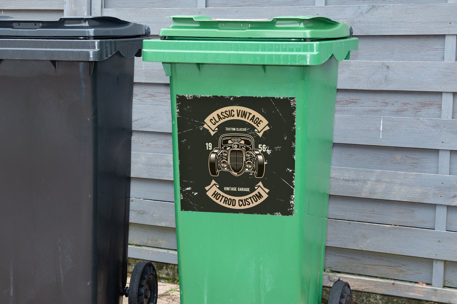 Mülleimer-aufkleber, (1 Auto Container, Oldtimer Zitat - - MuchoWow Wandsticker Sticker, St), Mülltonne, Abfalbehälter