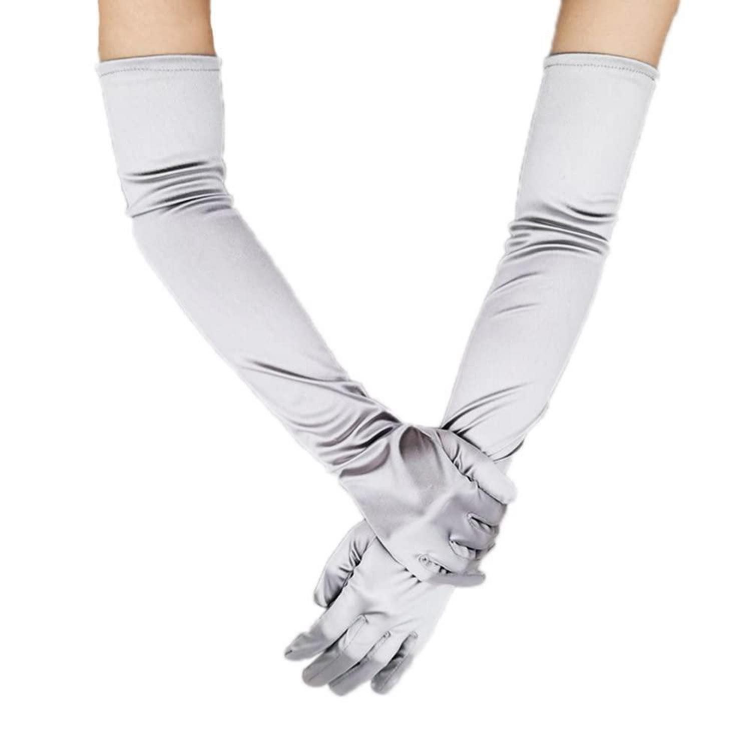 LuxusKollektion Abendhandschuhe Abendhandschuhe Lange Elegant Satin Silber (1-St)