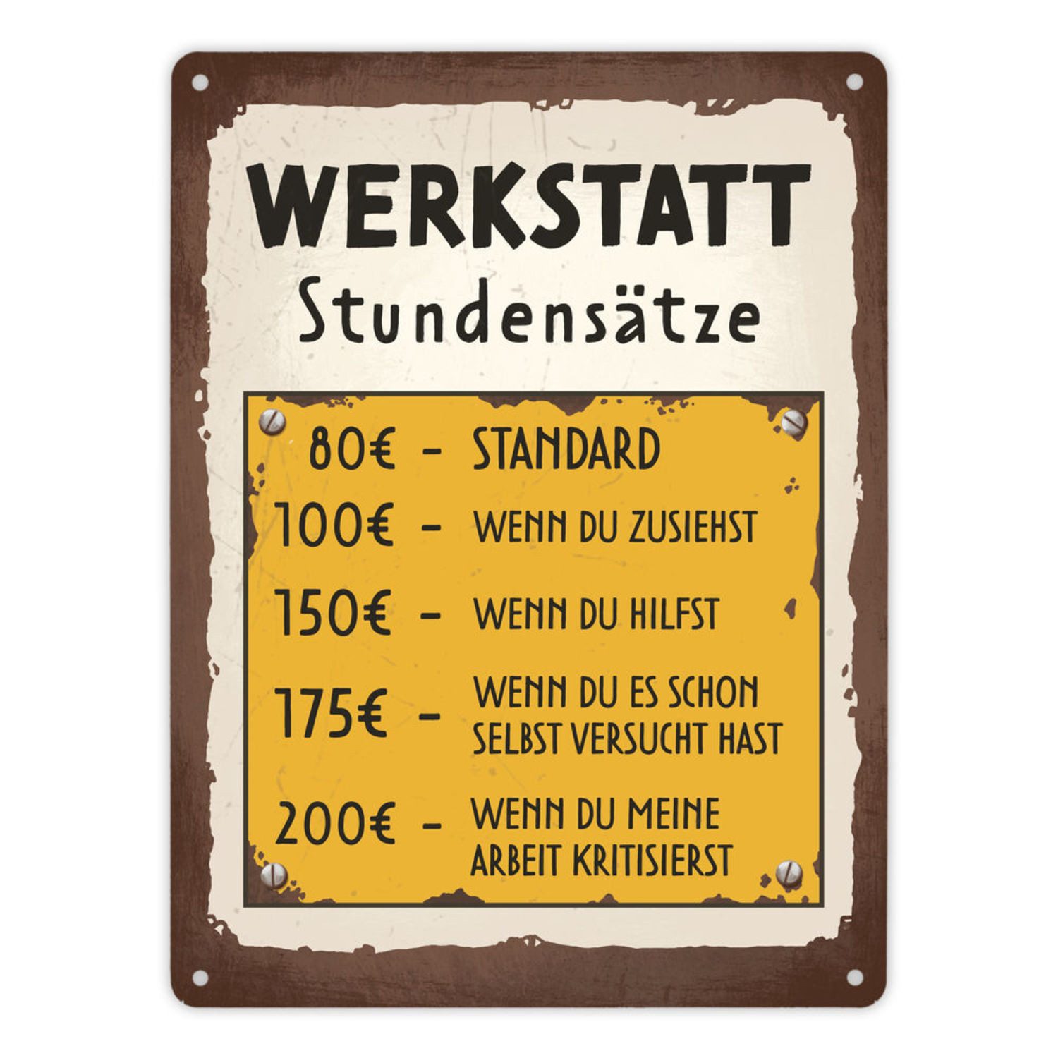 speecheese Metallschild Werkstatt Stundensätze Metallschild XL in 21x28 cm günstig online kaufen