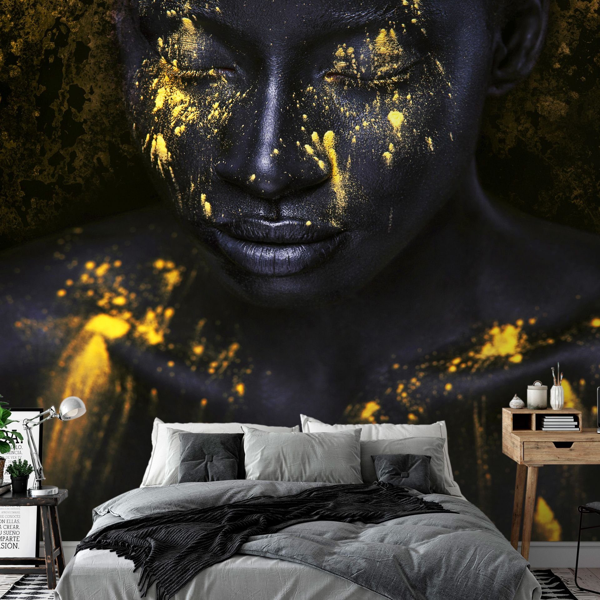 KUNSTLOFT Vliestapete Bathed in Gold 0.98x0.7 m, matt, lichtbeständige Design Tapete