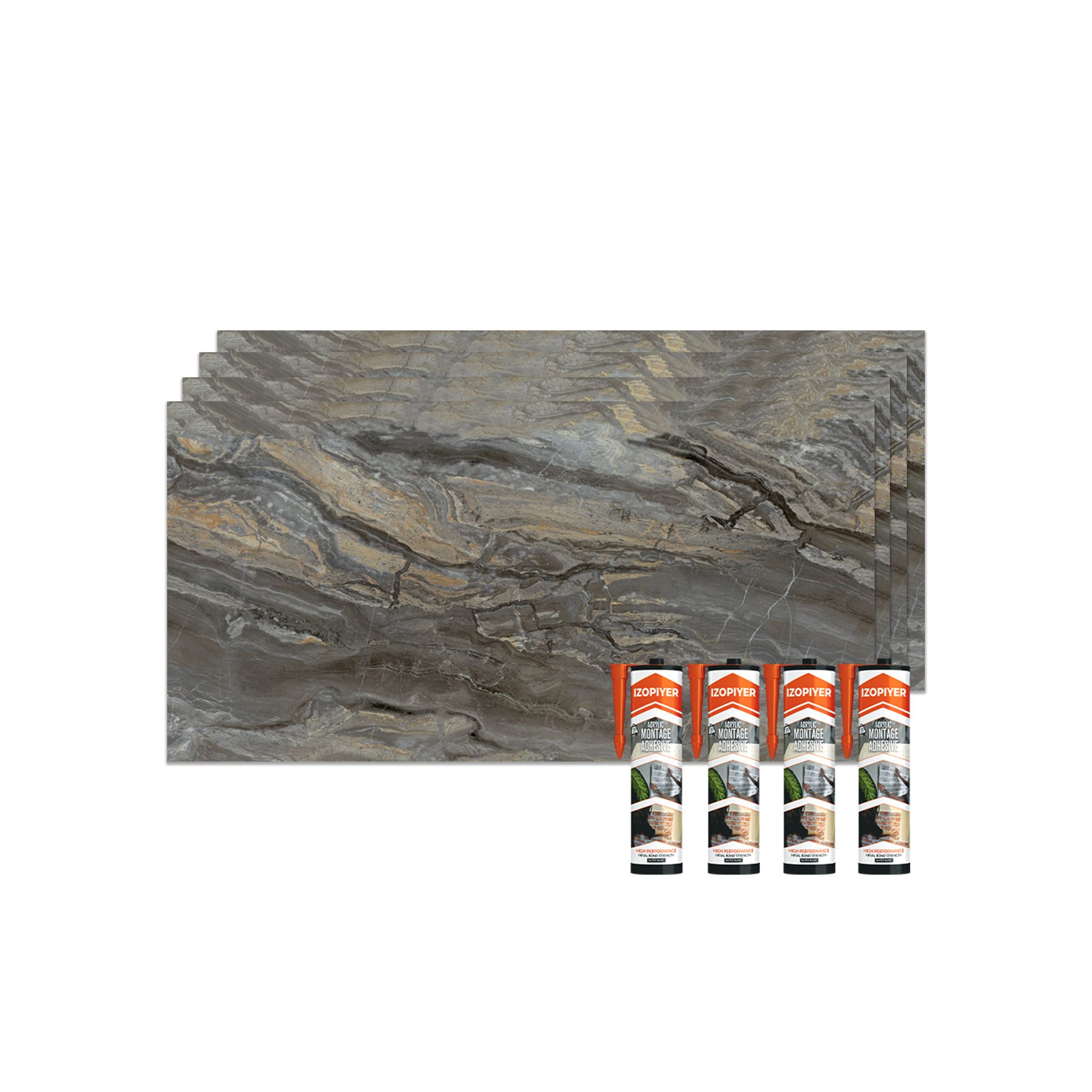 IZODEKOR 3D Wandpaneel PVC Wandverkleidung in Marmoroptik – Fliesenersatz für Bad & Küche, BxL: 60x120 cm, 0,72 qm, (wasserfest, kratzfest, pflegeleicht, direkt auf Fliesen montierbar, 1er- oder 4er-Set, optional mit Montagekleber) Direkt auf Fliesen montierbar, fleckenabweisend