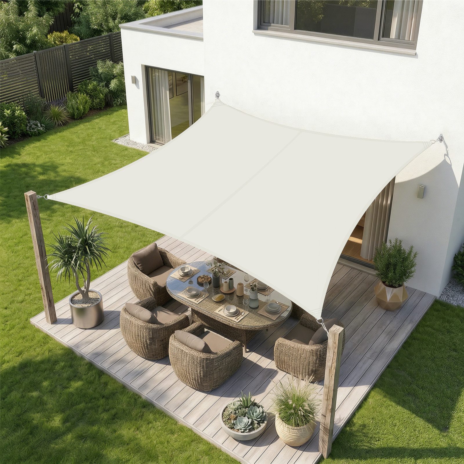 Sekey Sonnensegel Wasserdicht Rechteckig Sonnenschutz UV Schutz Balkon Terrasse Garten, BxT: 300 x 400 cm, Creme