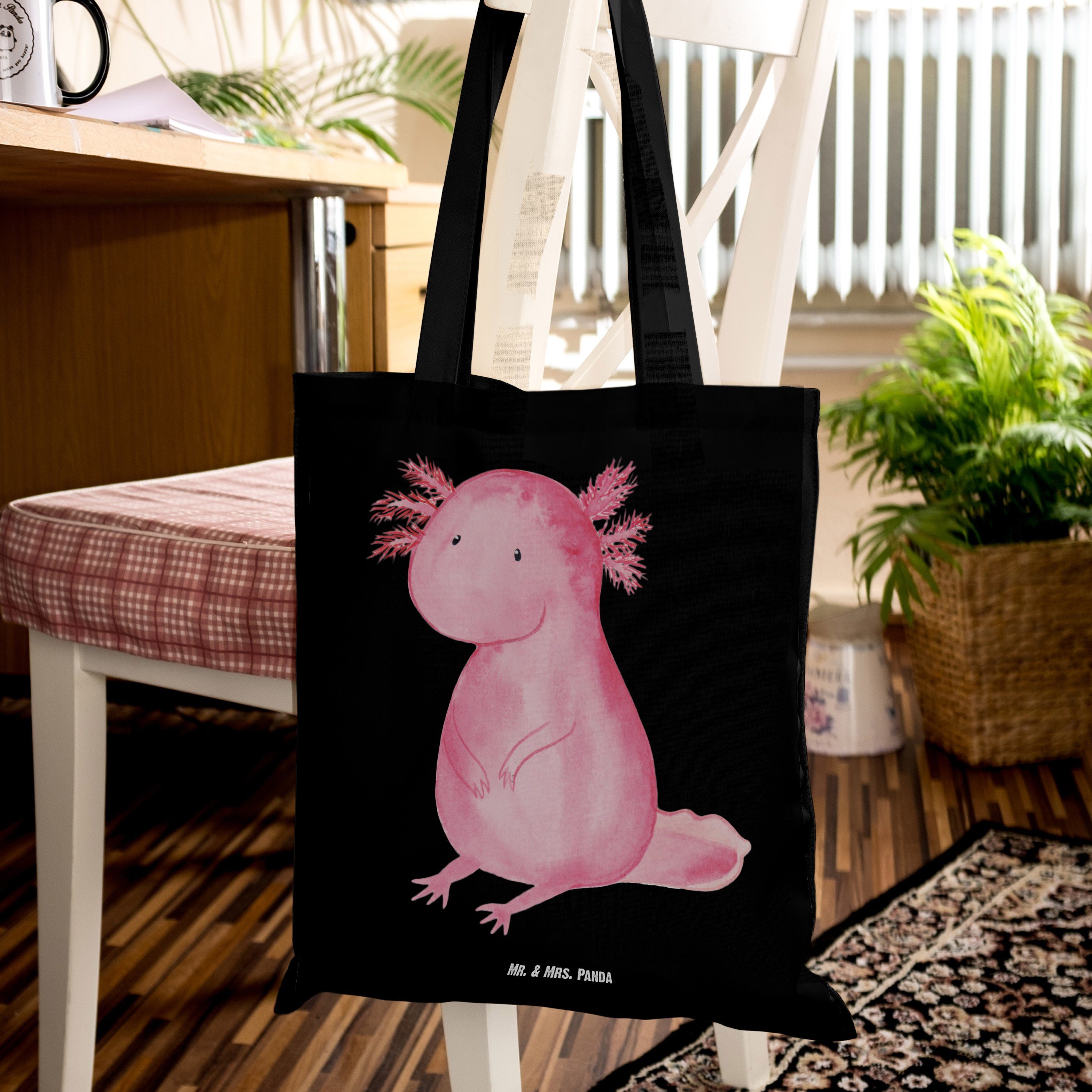 Tragetasche & - Geschenk, Stoffbeutel, - Schwarz Panda Mr. Axolotl (1-tlg) Lebe Weisheit, Jutebeutel, Mrs.