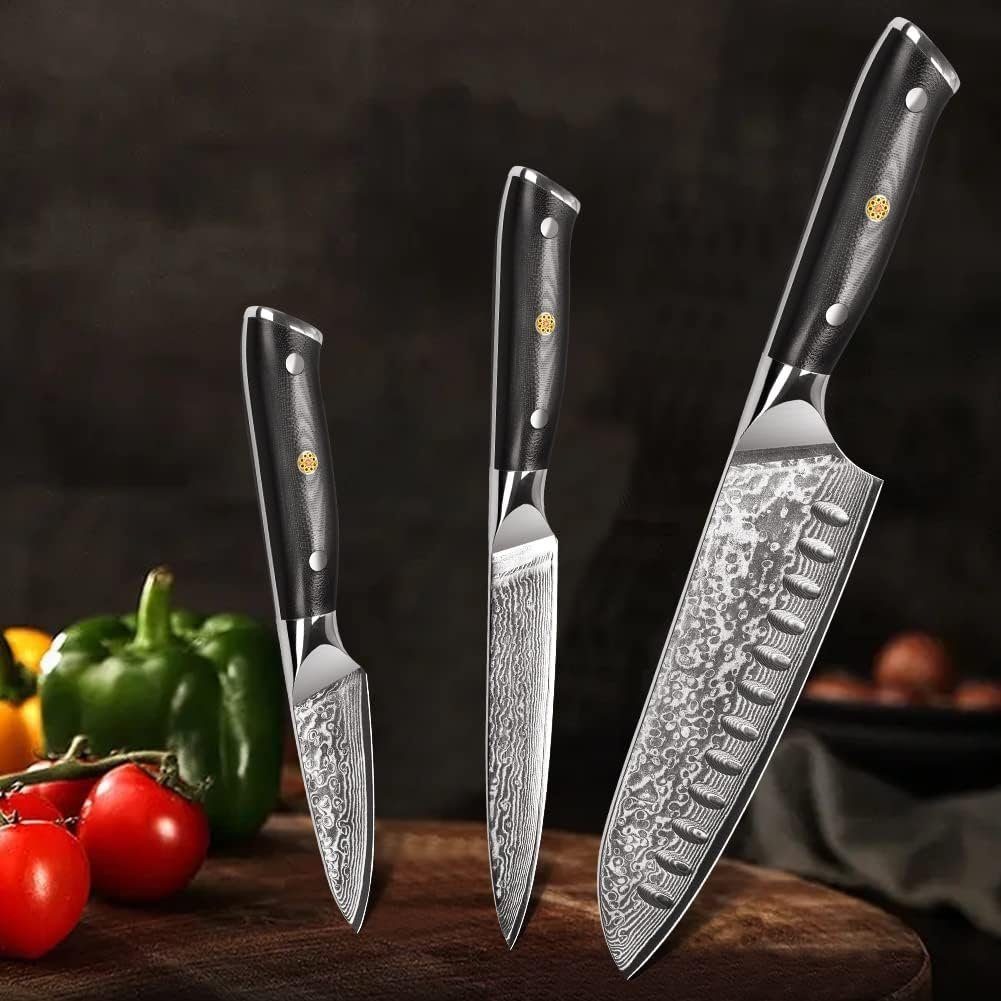 Coisini Messer-Set 3er Damastmesser Set (3-tlg) Chefmesser Küchenmesser Damaststahl