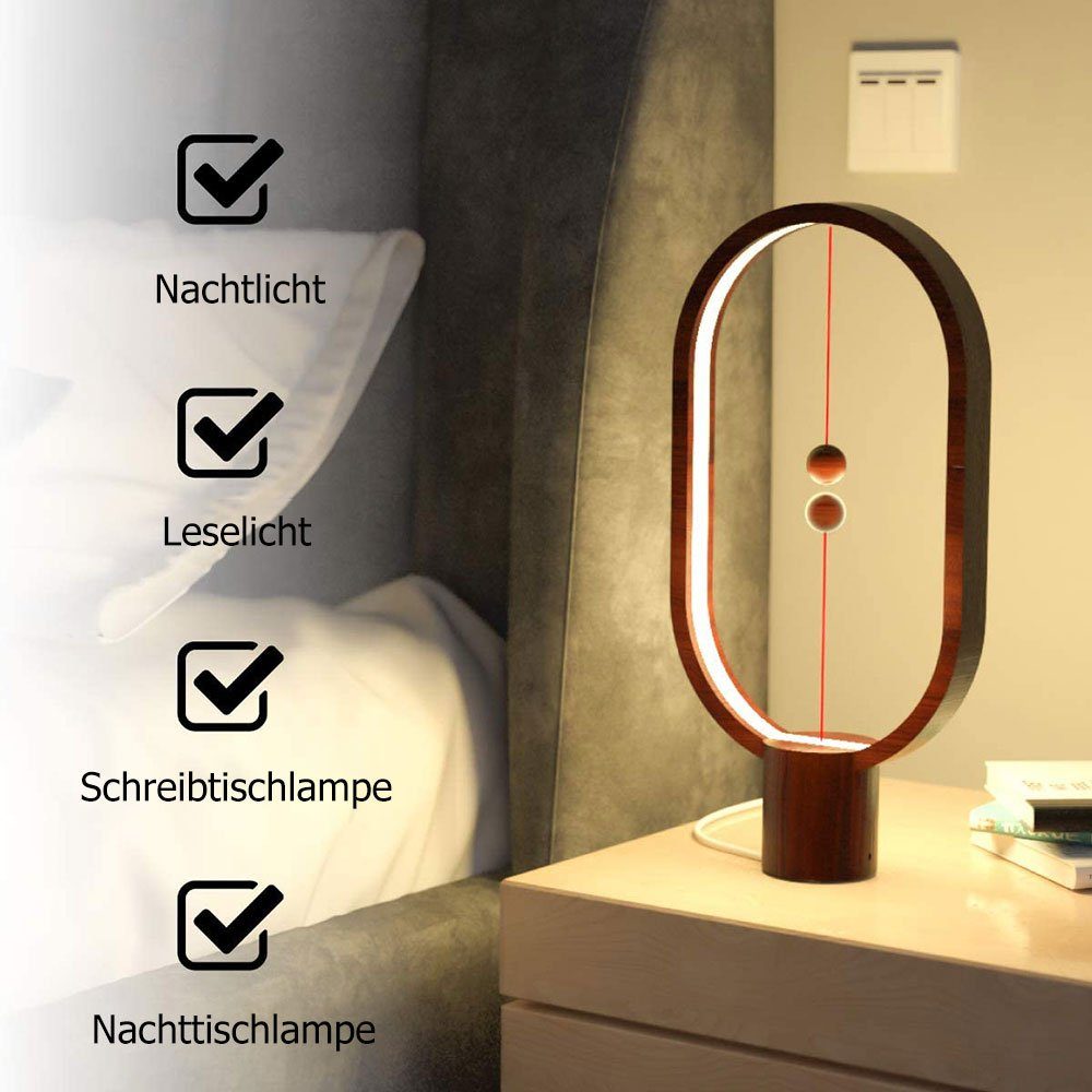 Rosnek LED Schreibtischlampe Tischleuchte Balance Licht, LED USB-betrieben Nachttisch Rot Mode Magnetschalter Lampe
