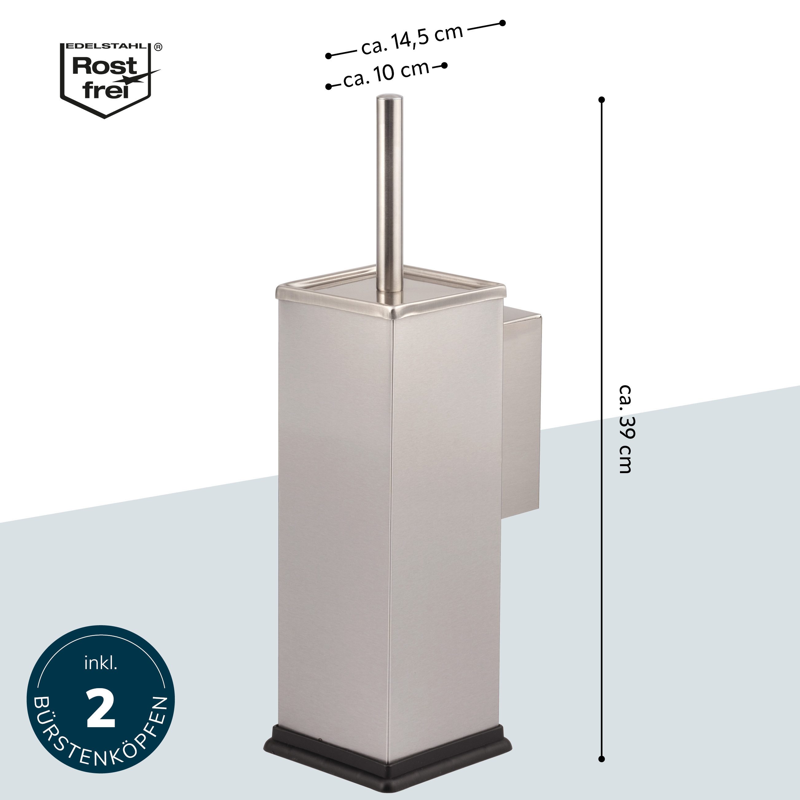 bremermann WC-Reinigungsbürste WC-Garnitur mit Wandhalterung, Edelstahl eckig