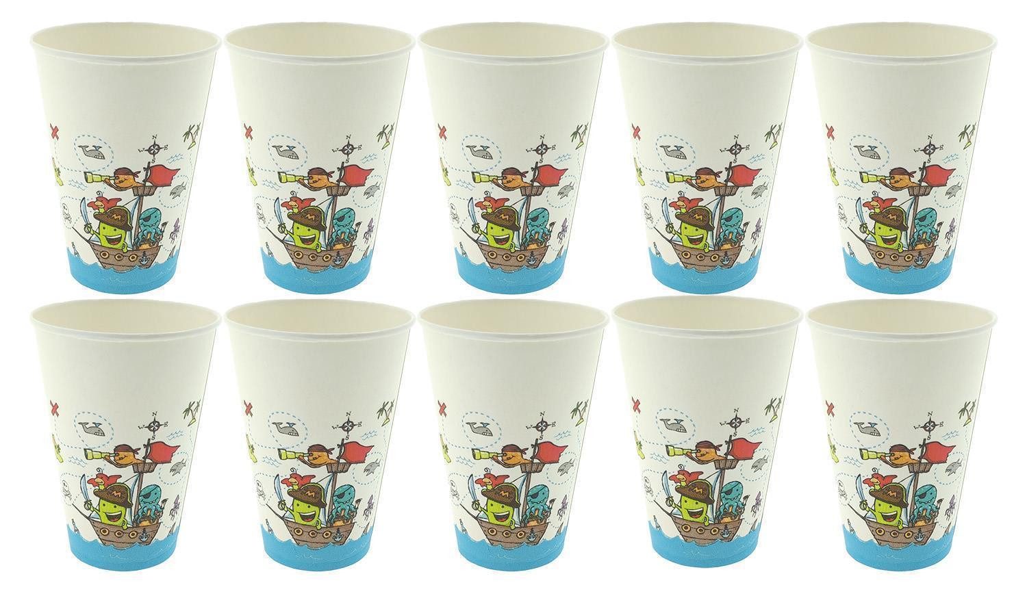 PAPSTAR Einwegbecher 10 Pappbecher Piraten Motiv 0,2L - Trinkbecher Kinderparty Bunt, 10-tlg., Frischfaserkarton, Pappbecher Trinkbecher Geburtstagsbecher