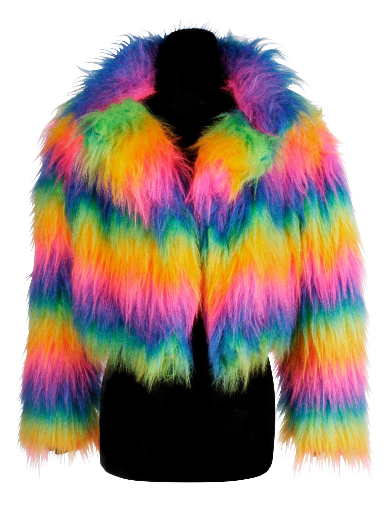 Kostüm Pelzjacke aus Kunstfell regenbogenfarben