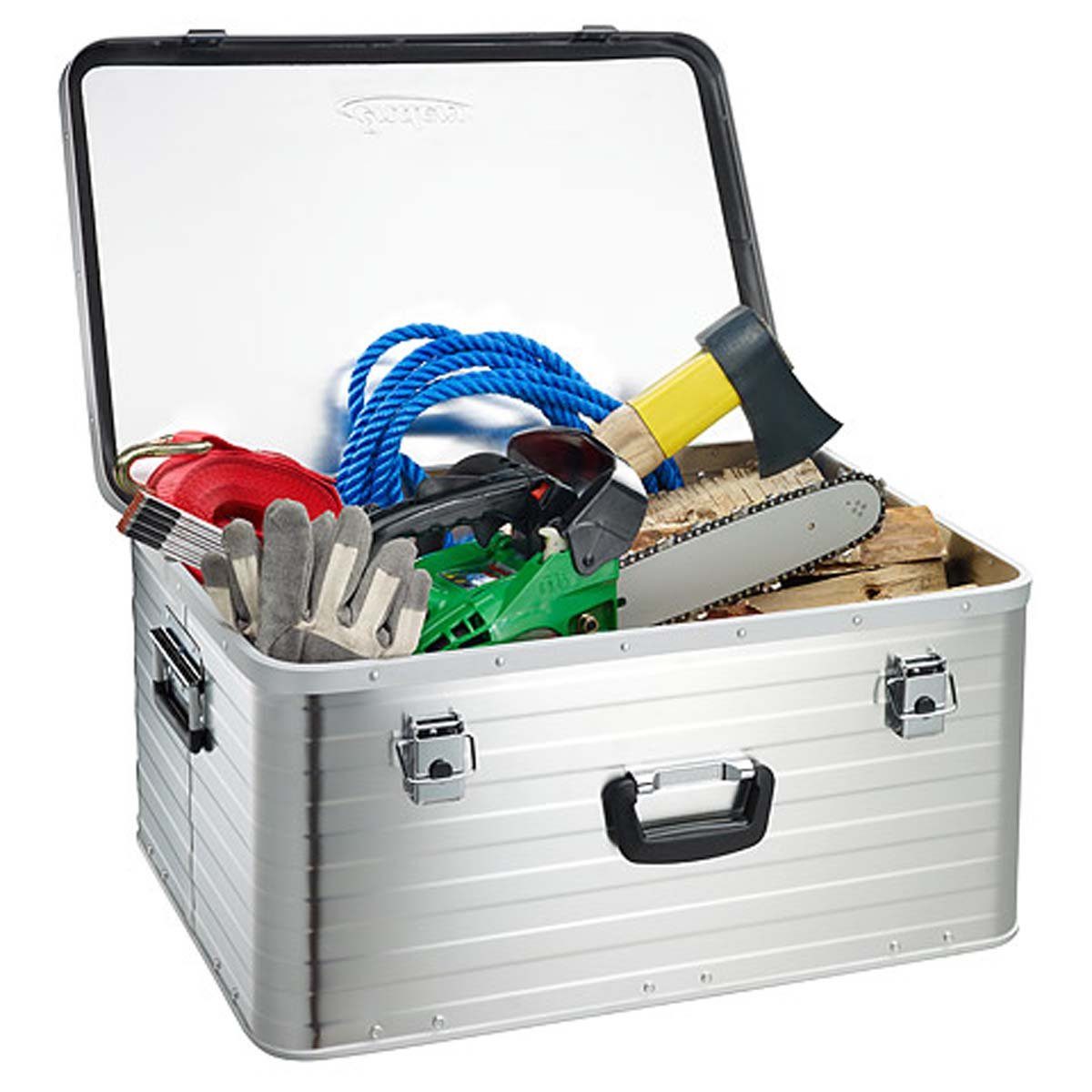 Aufbewahrungsbox Enders® L, Metallkiste Moosgummidichtung, hochwertig Alukoffer 80 Alubox Transportbox mit Alubox verarbeitet Alukiste Lagerbox