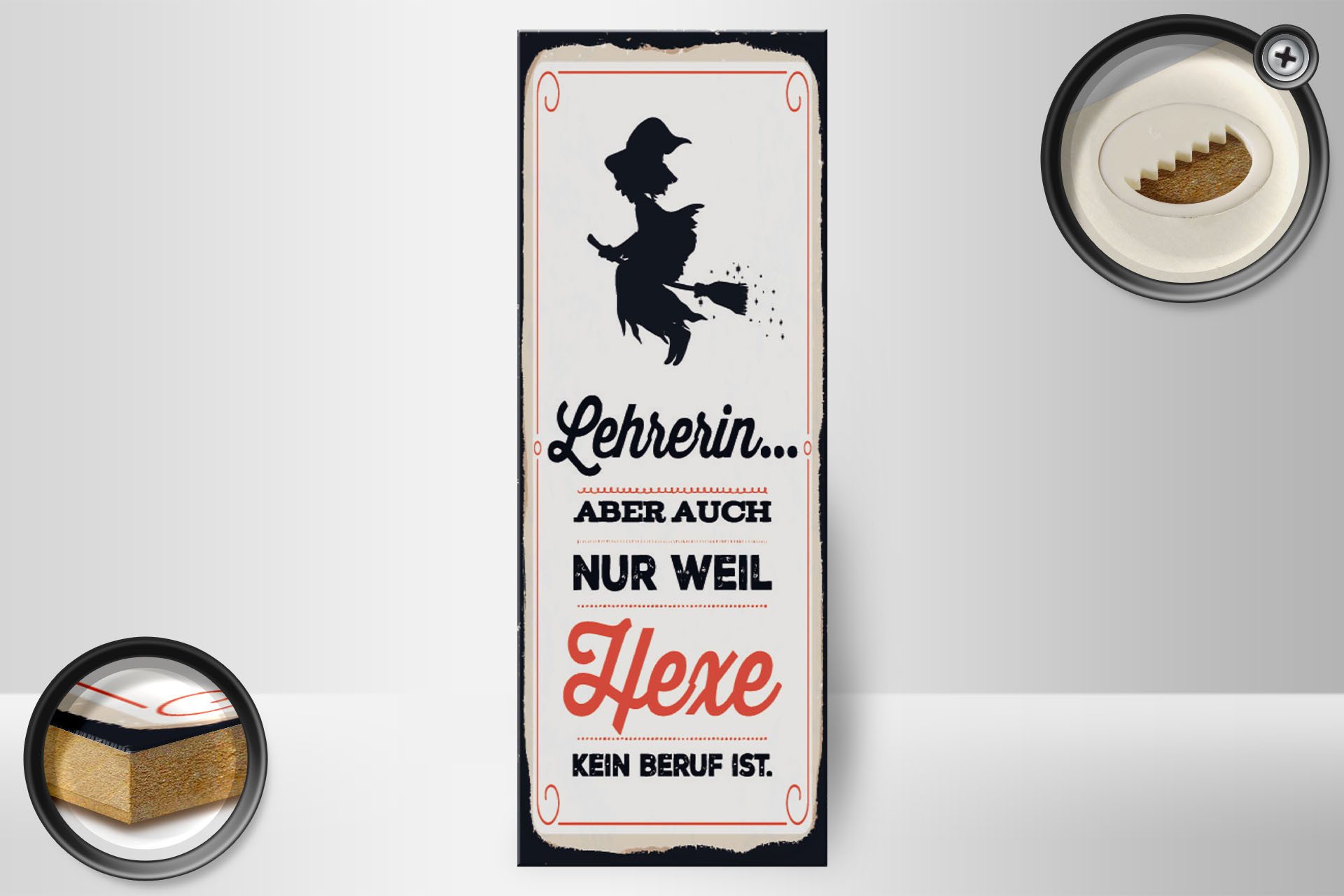 Femer GmbH Holzbild Spruch 27x10 cm Lehrerin Hexe kein Beruf, (1 St), Glatte Holzfaserplatte (MDF), vorn beschichtet