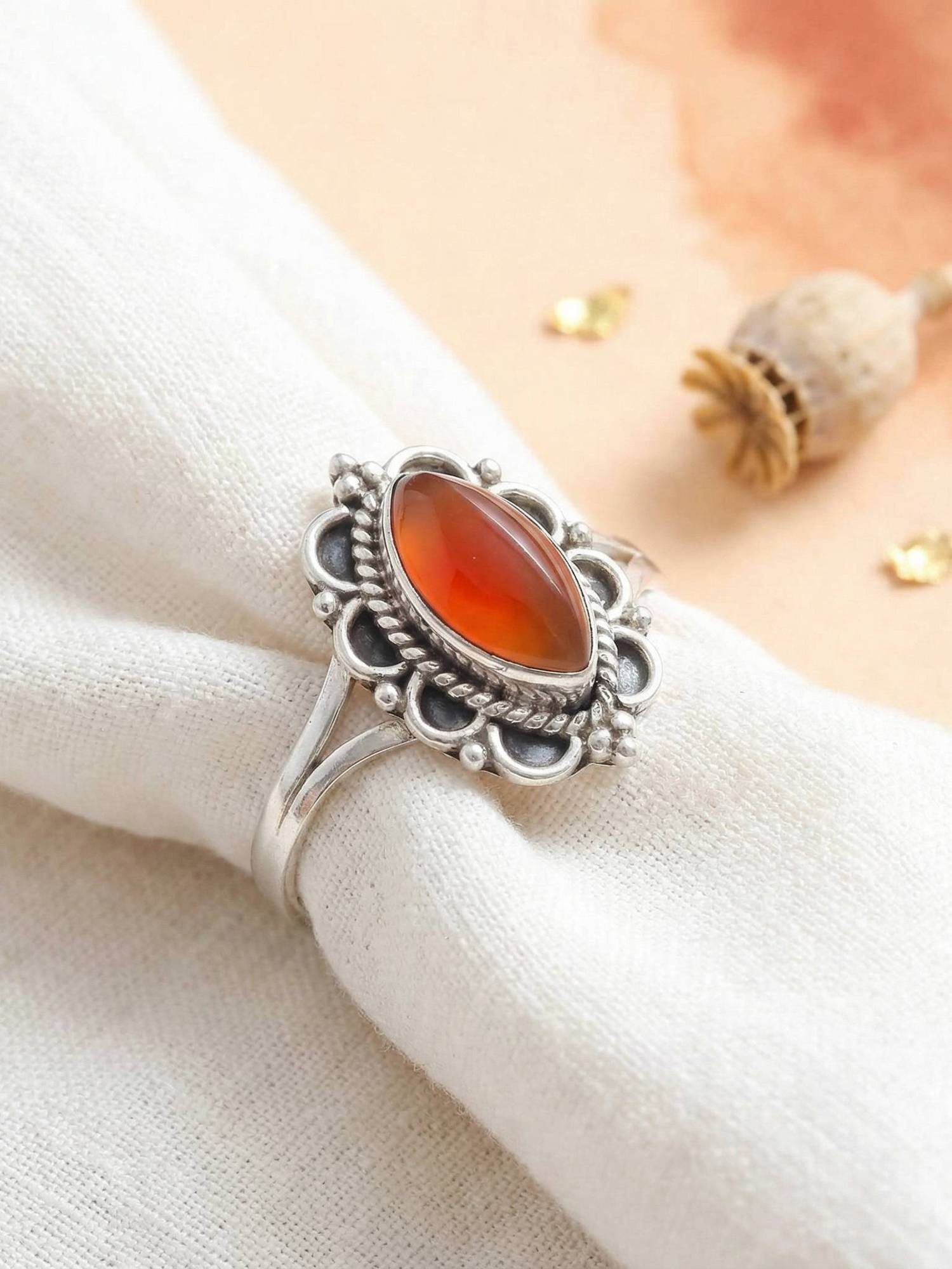 mantraroma Silberring MALUHIA aus 925 Silber mit Karneol (Ring mit Schmuckb günstig online kaufen