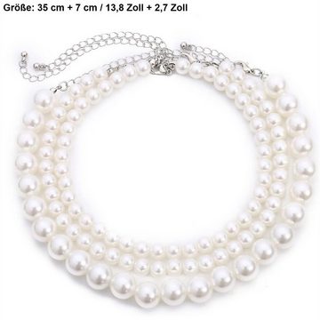 yozhiqu Perlenkette 3-reihiger Perlen-Choker, mehrschichtige Perlenkette,kurze Perlenkette, Klassisches Design, für elegante Anlässe und Retro-Kostüm-Outfits