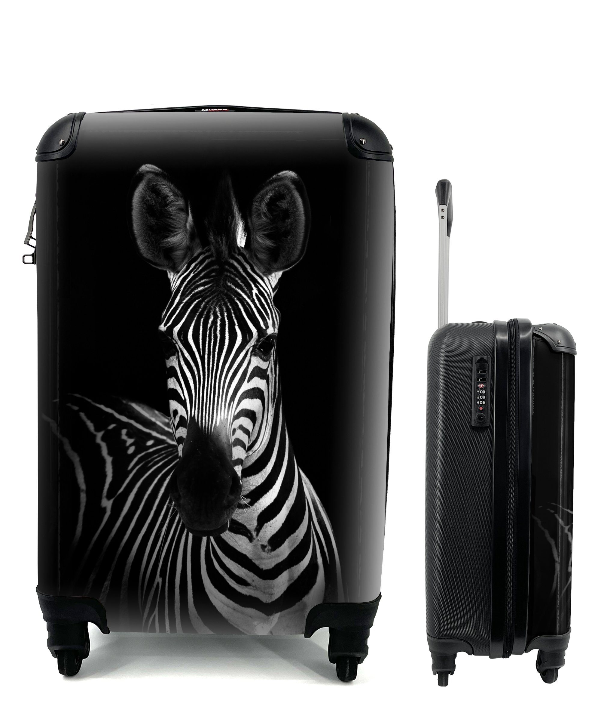 MuchoWow Handgepäckkoffer Zebra - Schwarz - Weiß - Tiere, 4 Rollen, Reisetasche mit rollen, Handgepäck für Ferien, Trolley, Reisekoffer