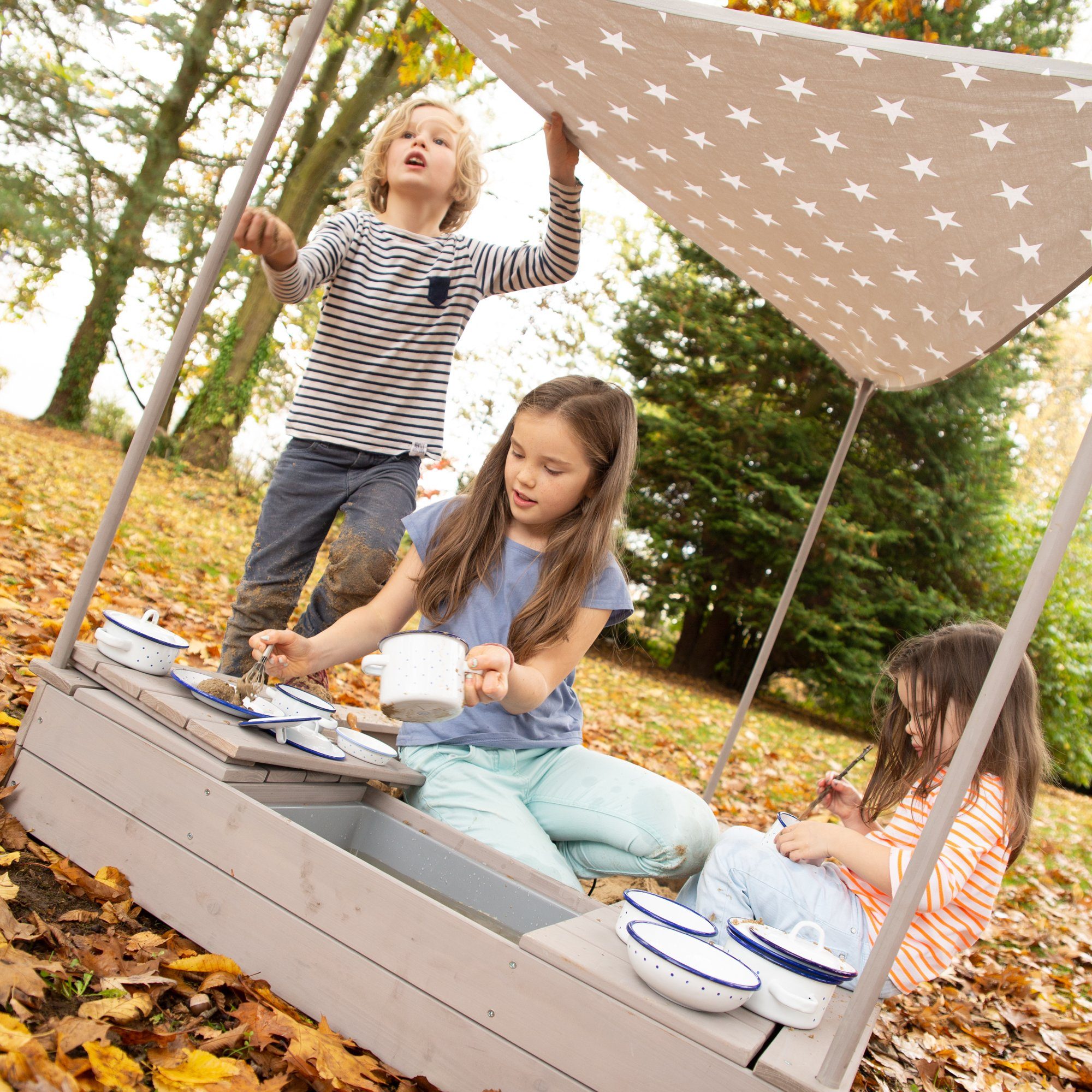 roba® Sandkasten Boot, Kinder-Sandkiste aus wetterfestem Massivholz, inkl. Sonnendach