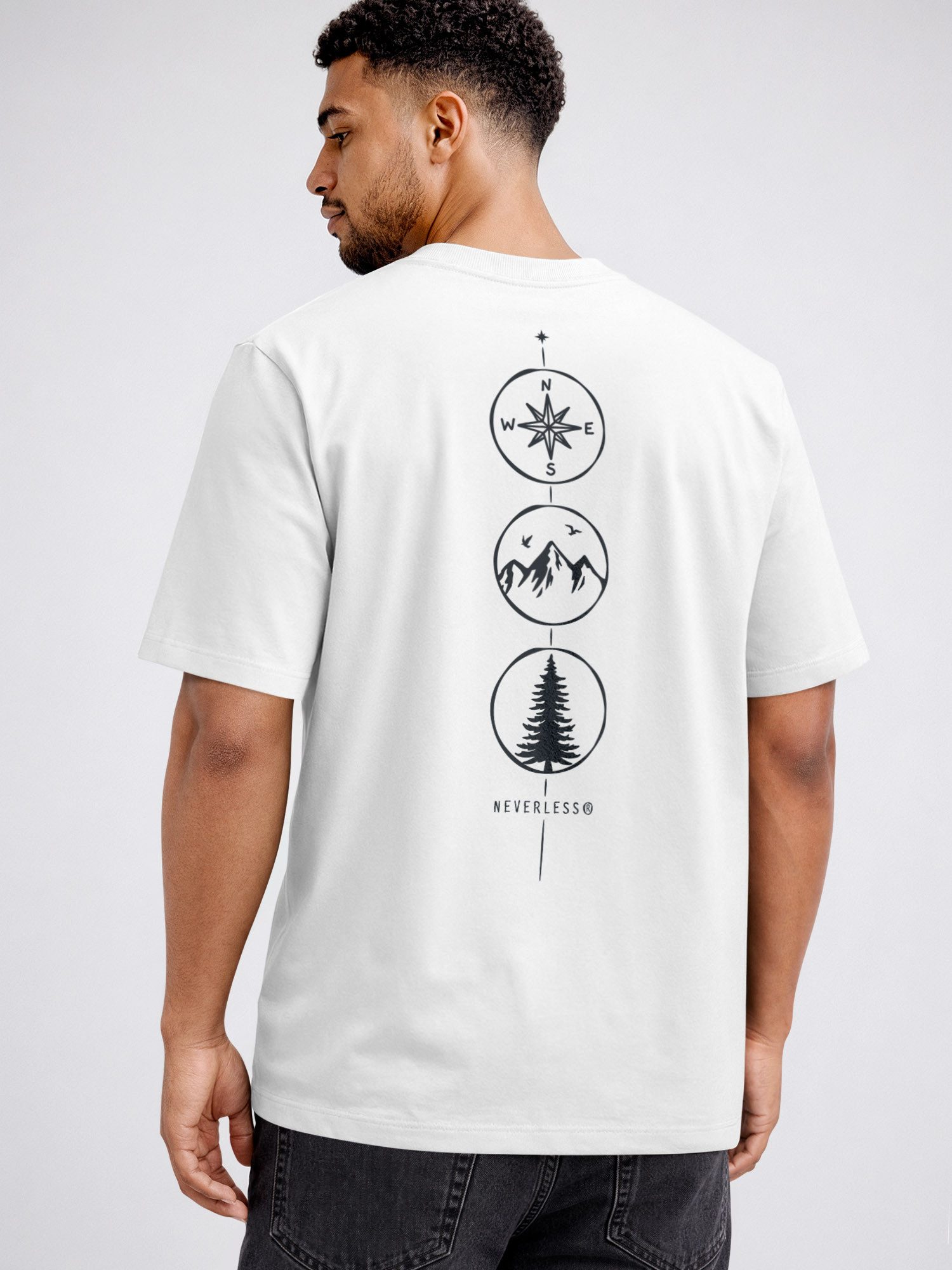 Neverless Oversize-Shirt Herren T-Shirt - Kompass Outdoor - Oversized Relaxed Fit Sommer mit Print