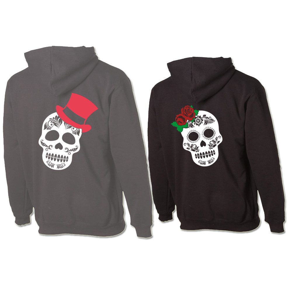 G-graphics Hoodie Sugar Skull – He & She (Partner- / Paar-Set, Einzelteile zum selbst zusammenstellen) Aufdruck auf der Vorder- oder Rückseiteseite wählbar
