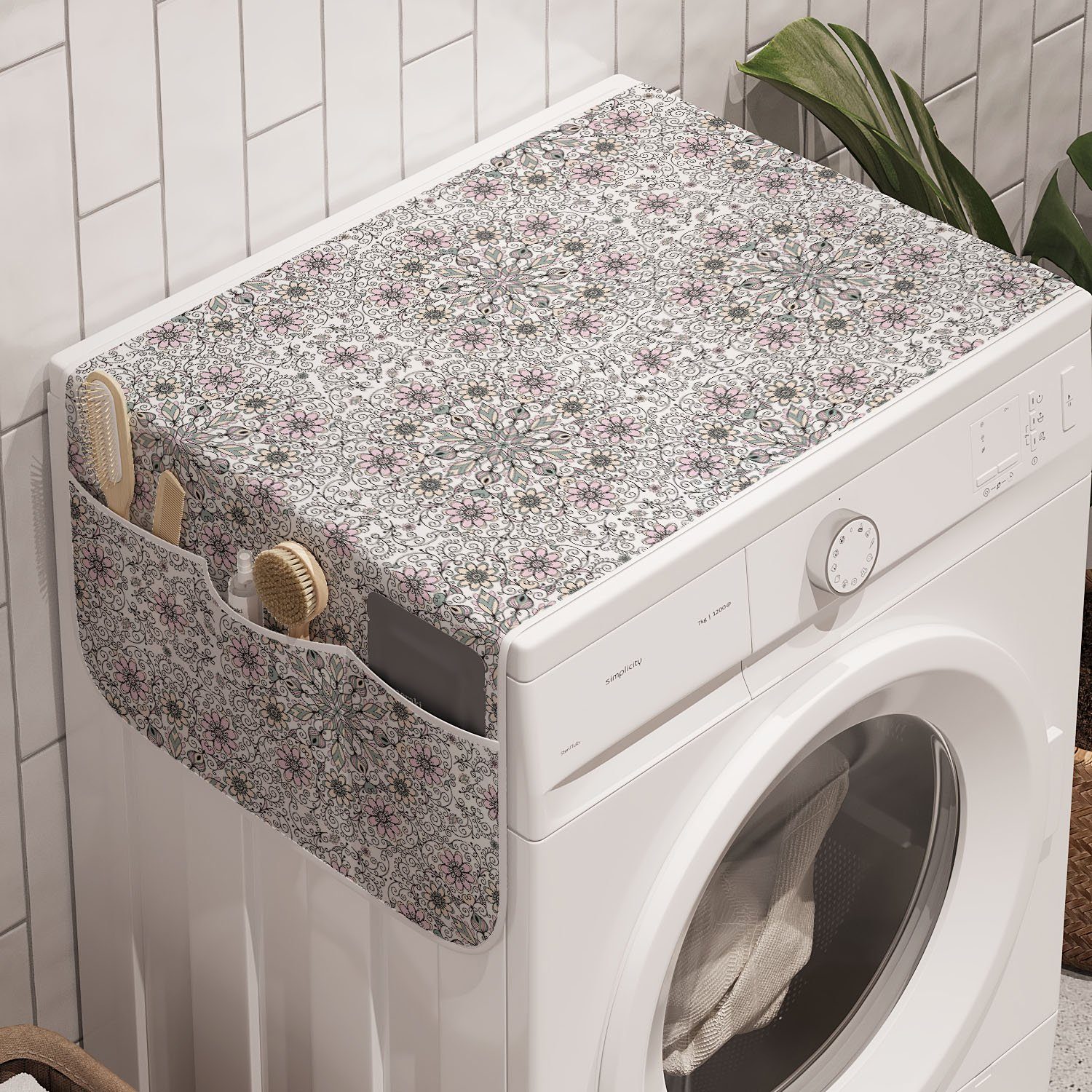 Abakuhaus Badorganizer Anti-Rutsch-Stoffabdeckung für Waschmaschine und  Trockner, Ethnisch Blumen-Strudel Deckchen Stil