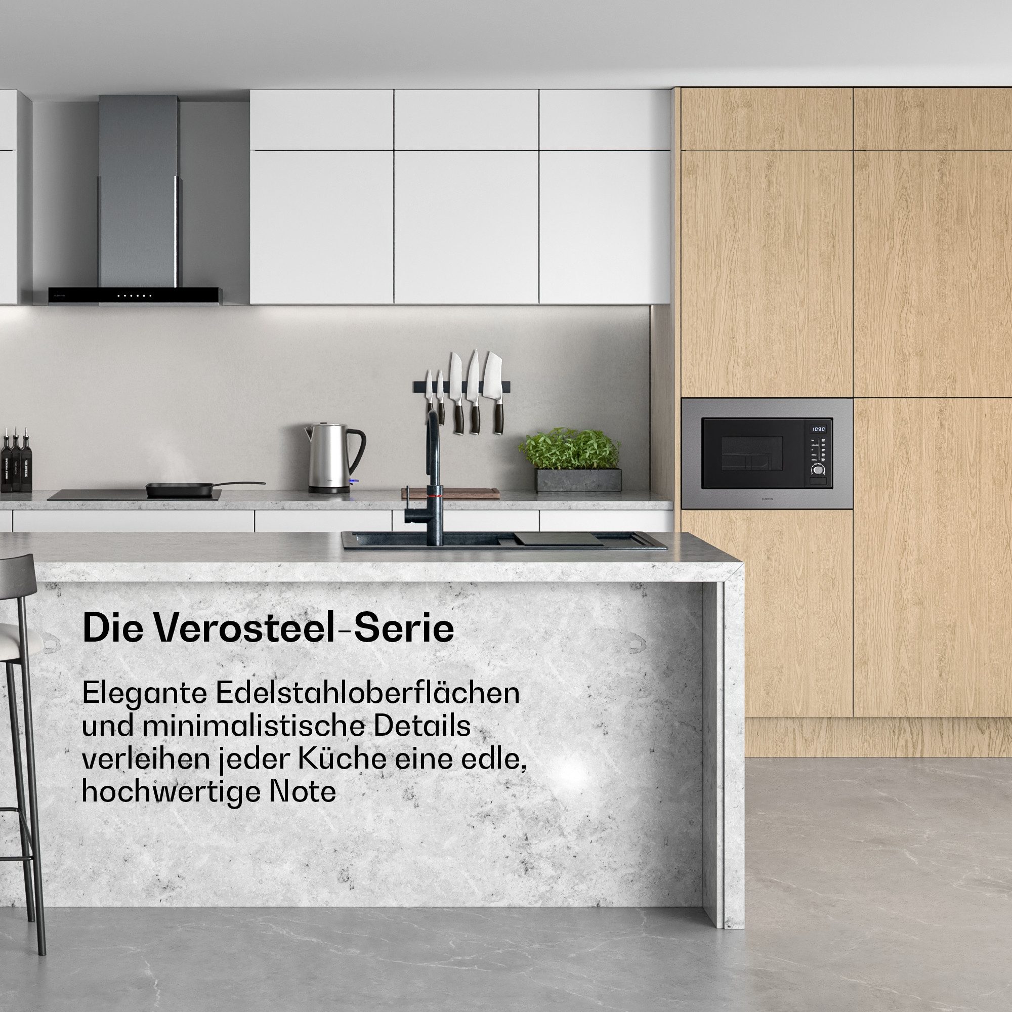 Klarstein Mikrowelle VeroSteel, Mikrowelle; Grill, 20 l, Einbau Microwave Grill 800 W 20 L LED Touch Edelstahl