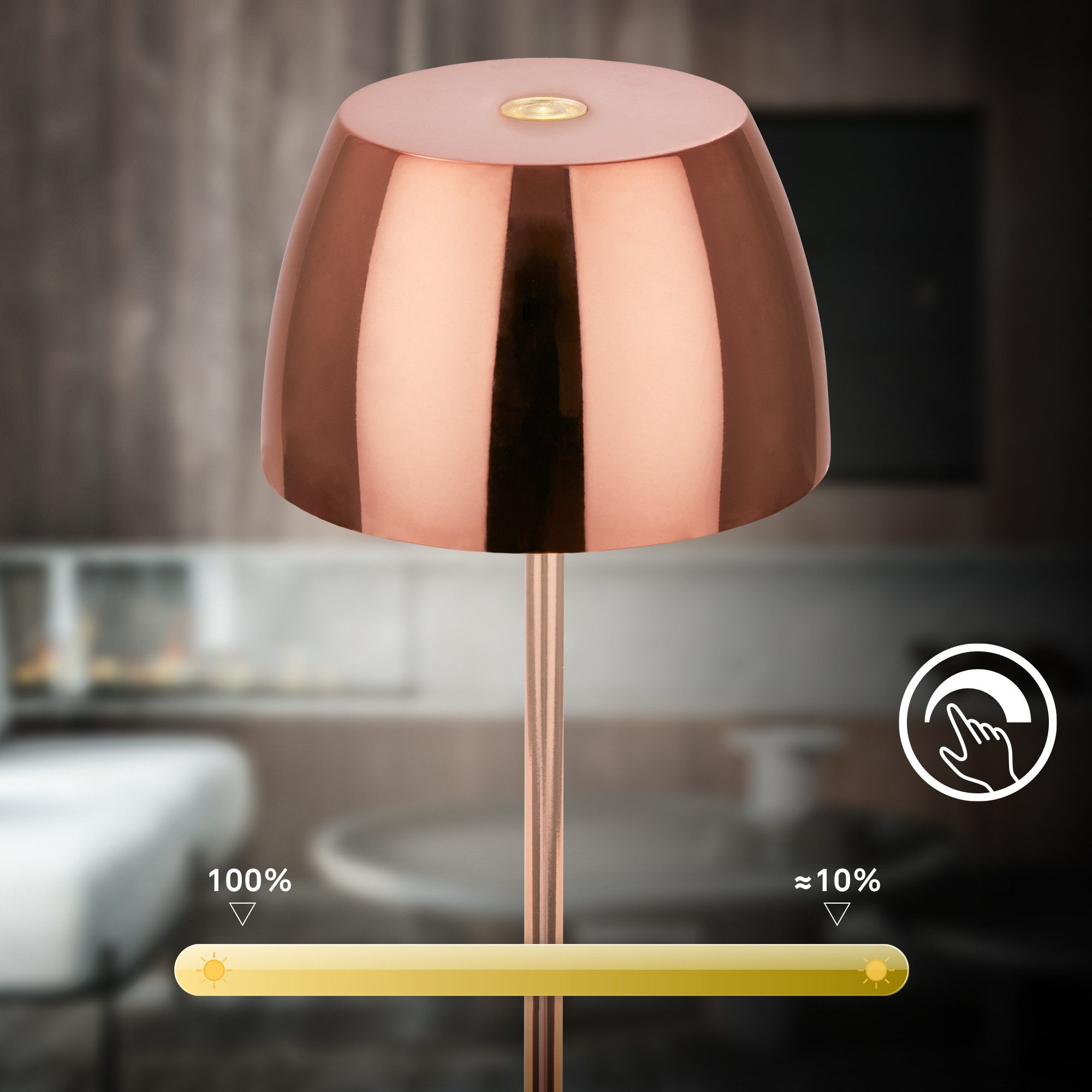 Briloner Leuchten LED Tischleuchte kabellos dimmbar touch Tischlampe Akku Indoor/Outdoor, LED fest integriert, Tischlampe kabellos 20 x 8 cm versch. Farben 2,5W Wohnzimmer