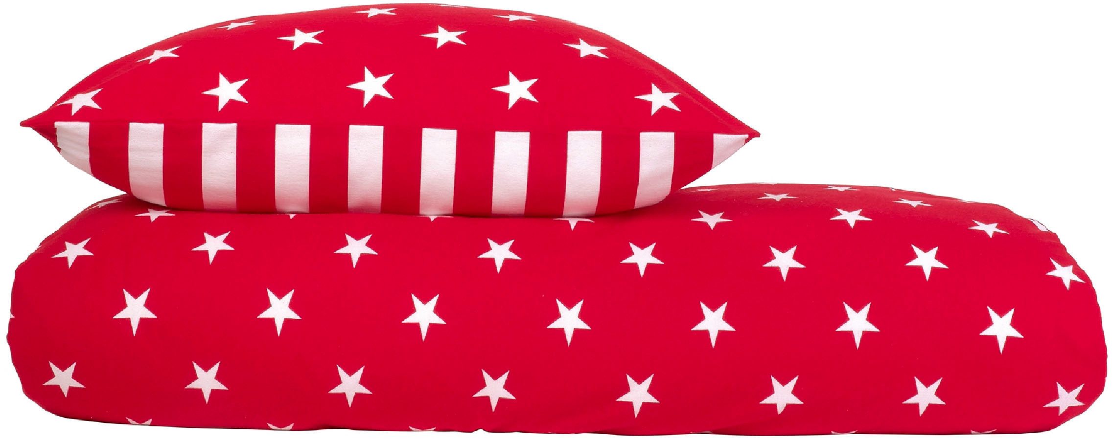 Schiesser Wendebettwäsche Stars & Stripes aus weicher Baumwolle mit Sternenprint, Feinbiber, 2 teilig, MADE IN GREEN by OEKO-TEX®-zertifiziert