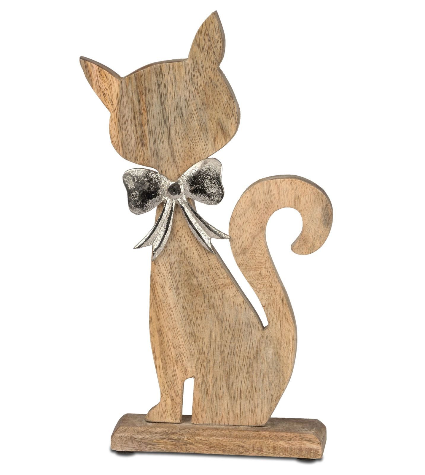 formano Dekofigur Deko Katze Aluminium Mangoholz Sockel 31 x 16cm Silber De günstig online kaufen