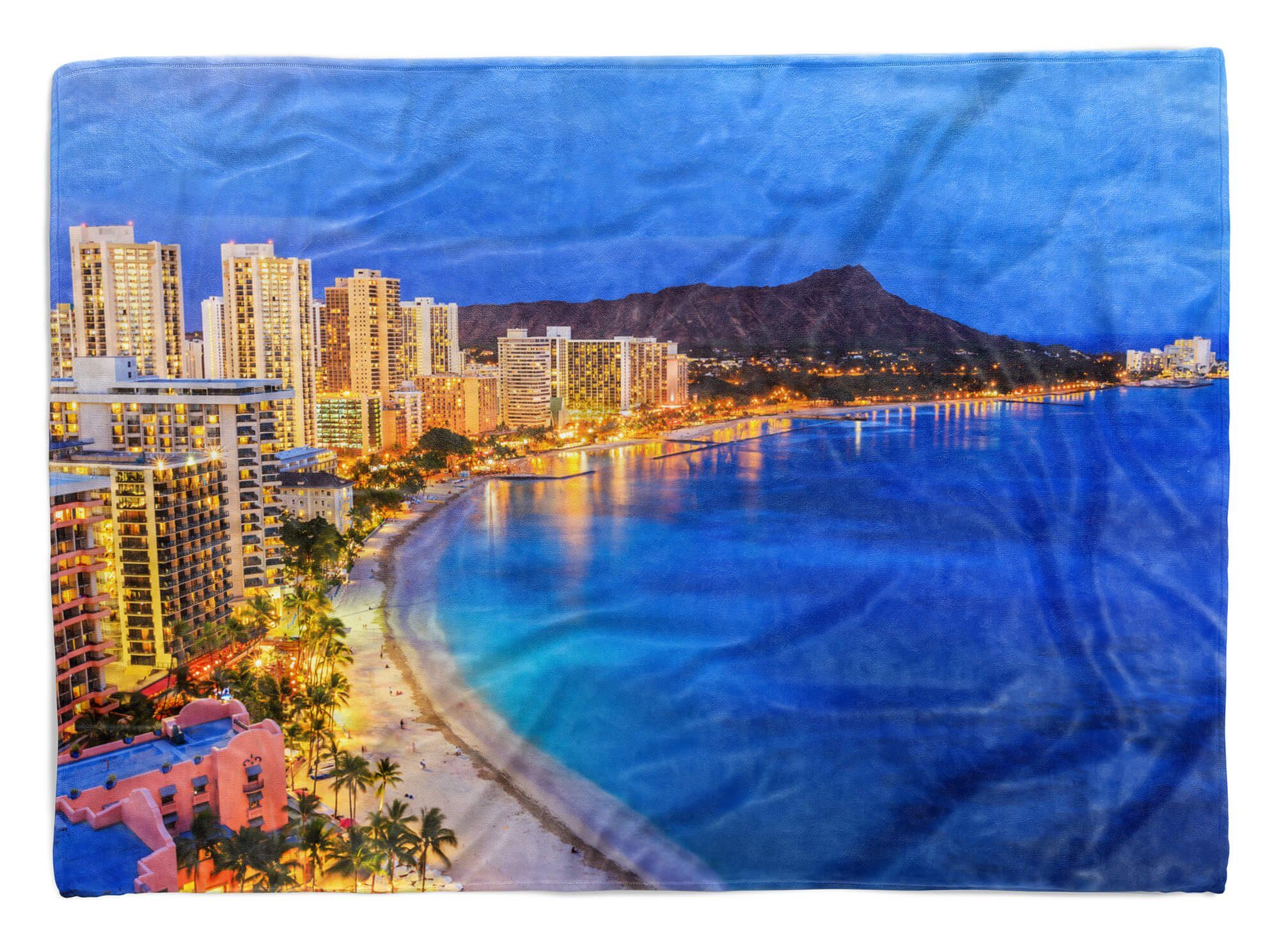 Sinus Art Handtücher Handtuch Strandhandtuch Saunatuch Kuscheldecke mit Fotomotiv Hawaii Honolulu Kü, Baumwolle-Polyester-Mix (1-St), Handtuch