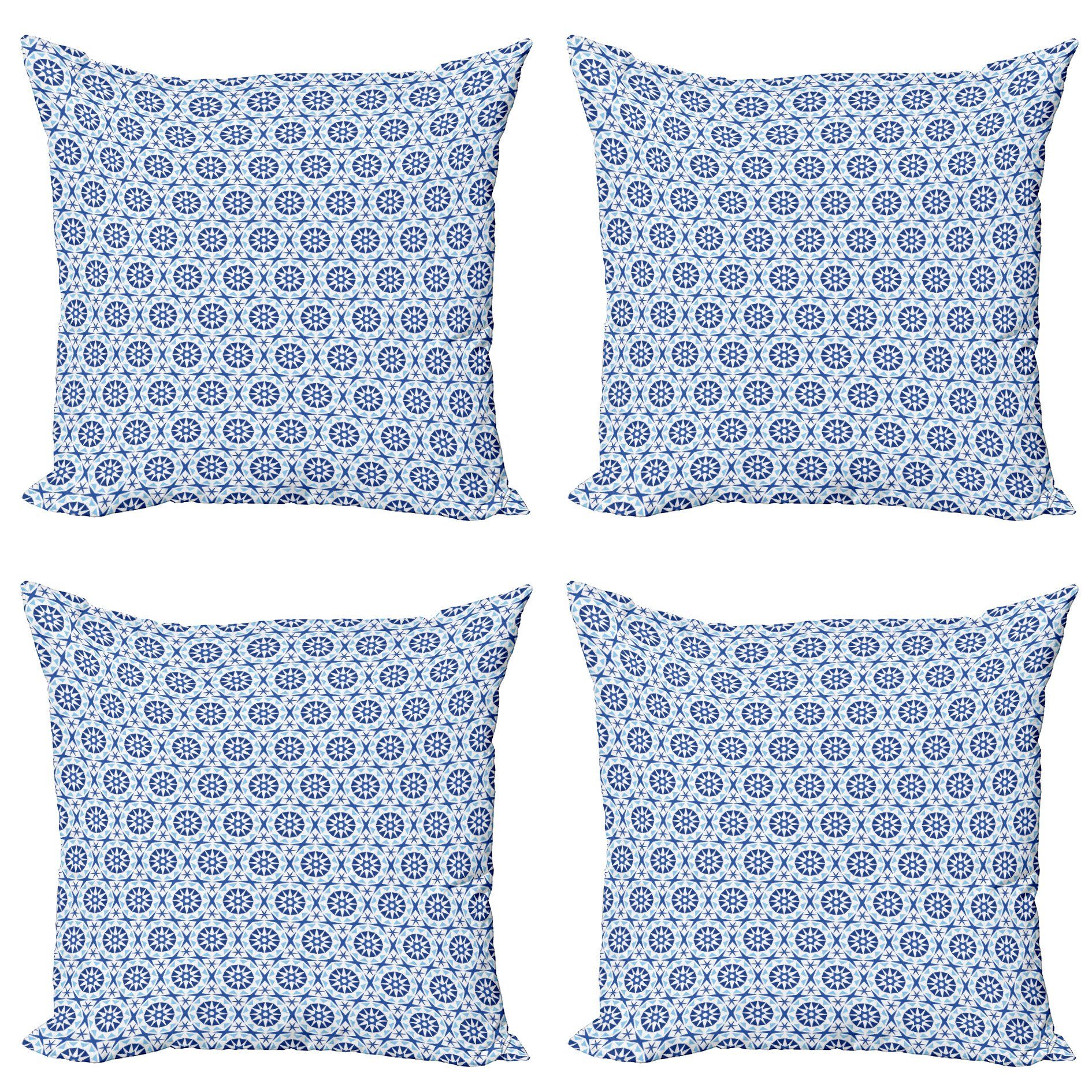 Kissenbezüge Modern Accent Doppelseitiger Digitaldruck, Abakuhaus (4 Stück), Blauer Mandala Abstrakte Blumen-Motiv