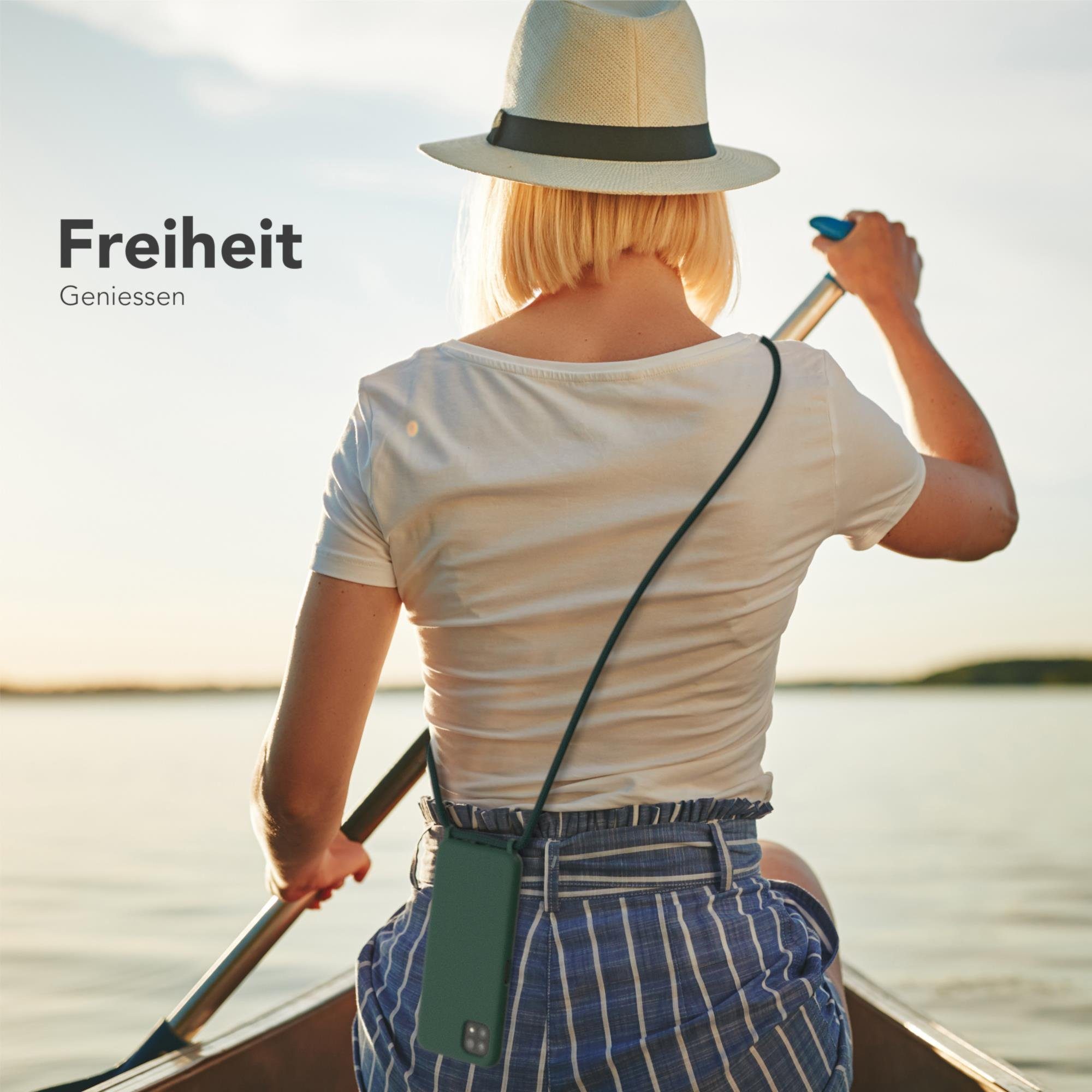 EAZY CASE Handykette Silikon Kette für Samsung Galaxy A22 5G 6,6 Zoll, Smartphonekette Cross Bag Handytasche Kordel Dunkel Grün / Piniengrün