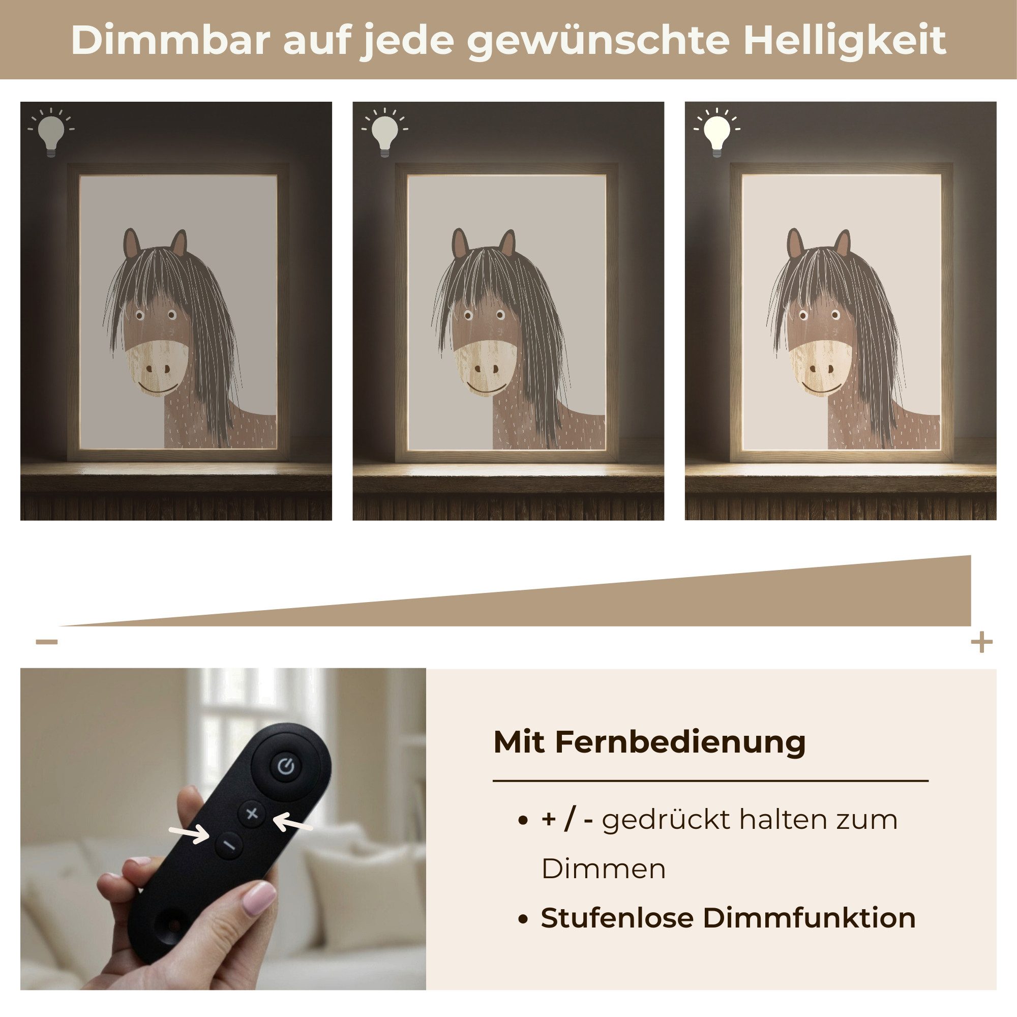 OnlyWow Wandleuchte Lightbox Pferd - Tier - Pastellfarben - Pferde - Mädchen, Dimmbar, Farbwechsel, LED, Warmweiß, Kaltweiß, Neutralweiß Einstellbar, Wandlampe Innen, Dimmbar, Aufladbarer USB Akku, LED, Beleuchtung