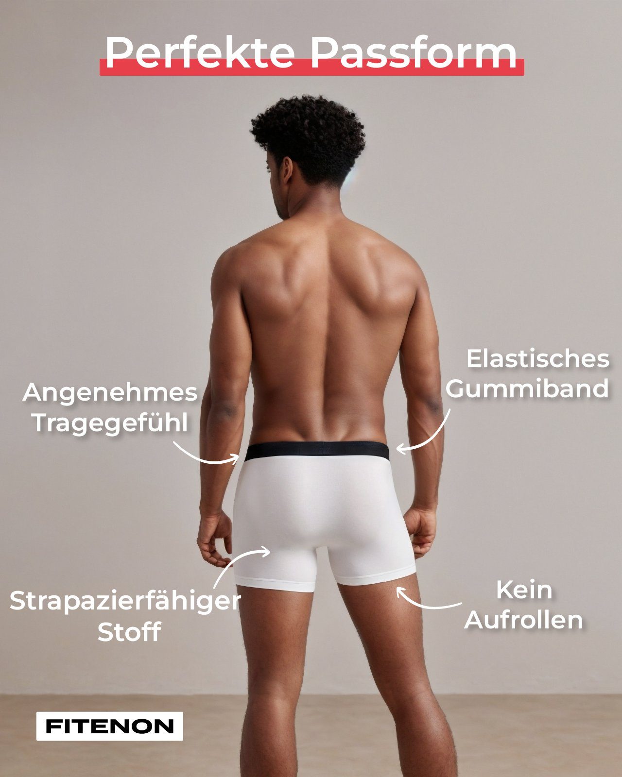 Herren Baumwolle Logo-Elastikbund Boxershorts FITENON mit (6 er Set) 6x Unterhosen, ohne kratzenden Schwarz Unterwäsche, Zettel,