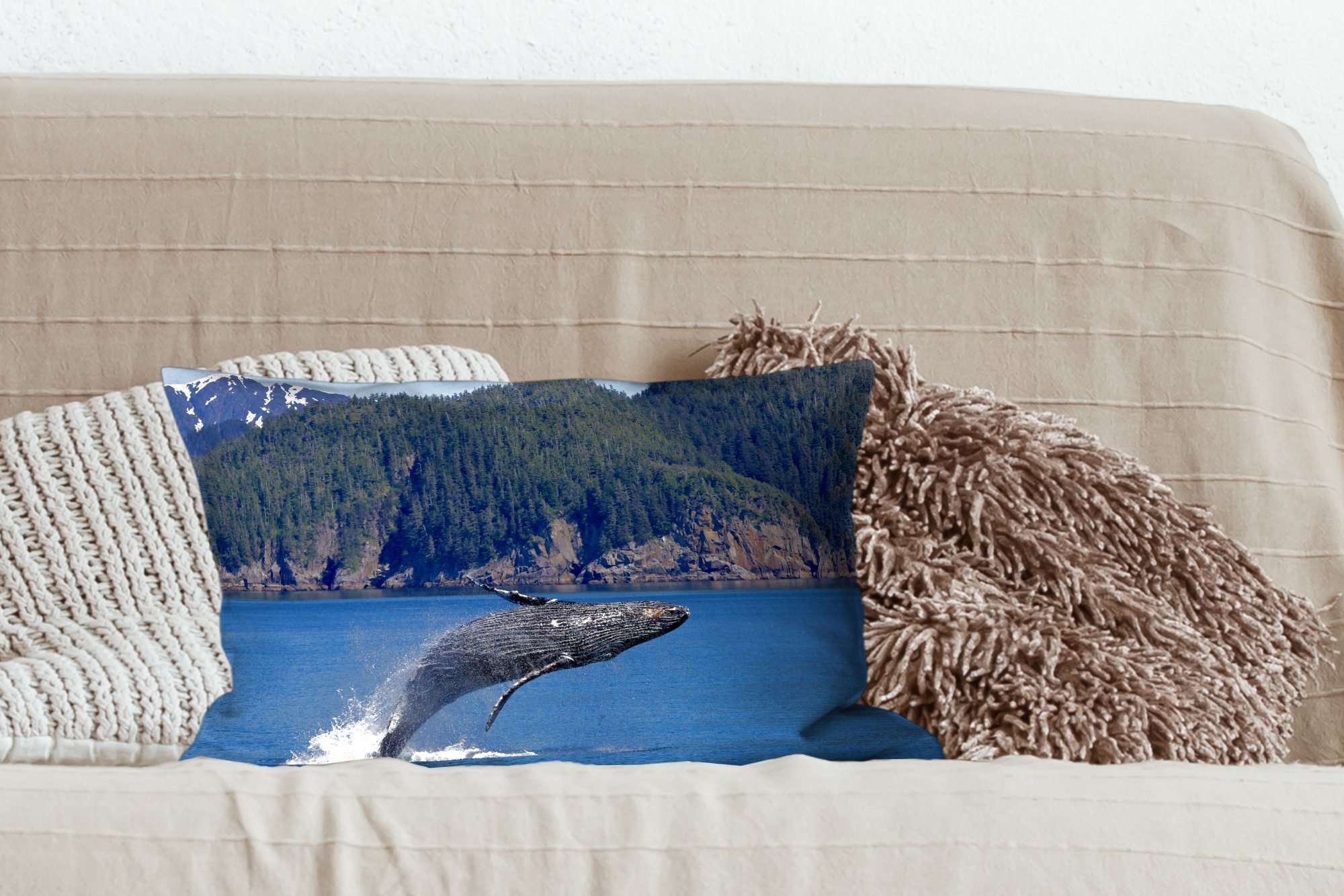 Zierkissen, Füllung, Schlafzimmer MuchoWow Meer Dekoration, mit Wale, Wohzimmer - - Dekokissen Nordamerika Dekokissen