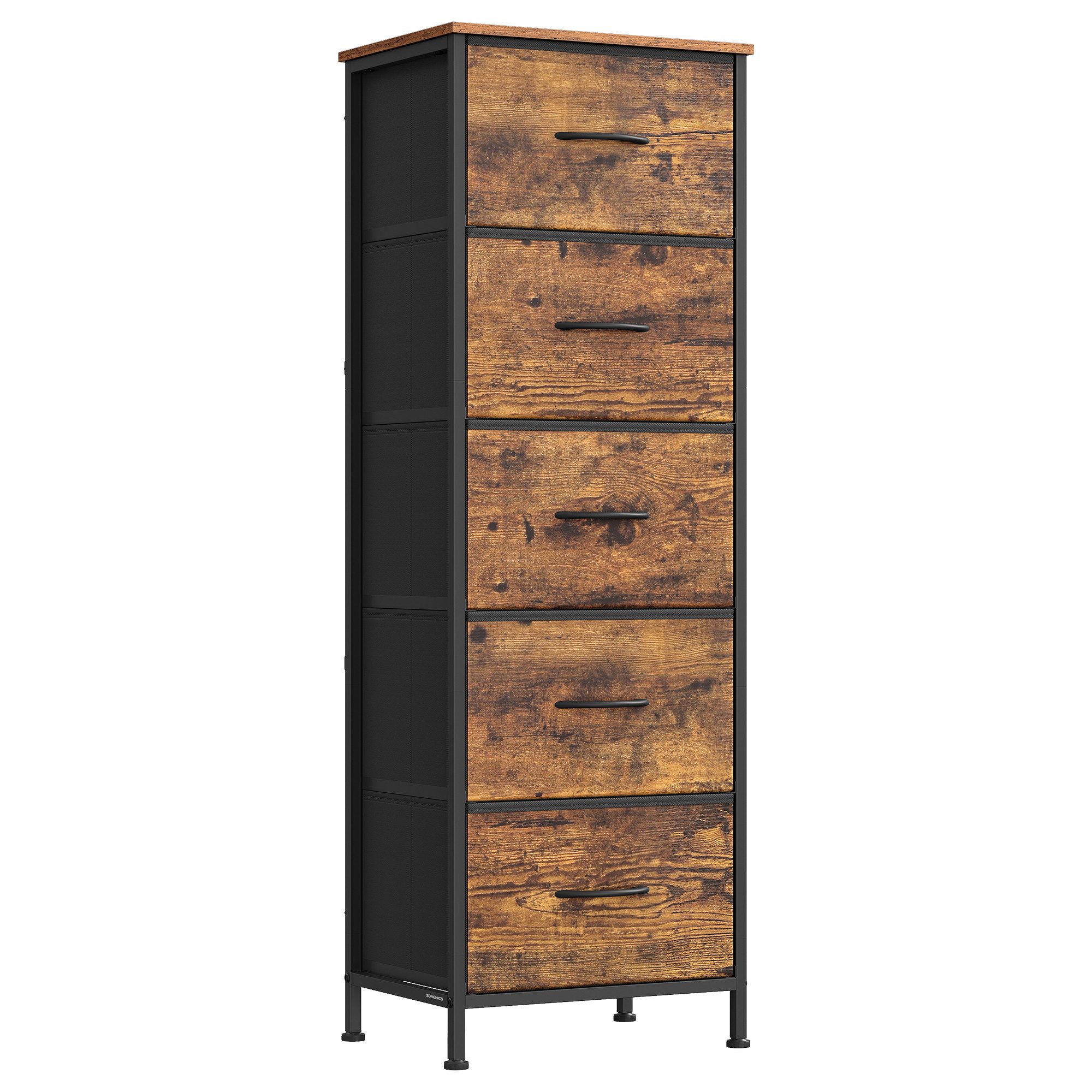 SONGMICS Kommode Schrank, Aufbewahrungsschrank, für Schlafzimmer, Flur, Wohnzimmer, Stahl, 5 Schubladen