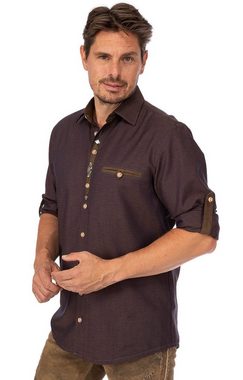 OS-Trachten Trachtenhemd Trachtenhemd ILLER braun (Regular Fit)