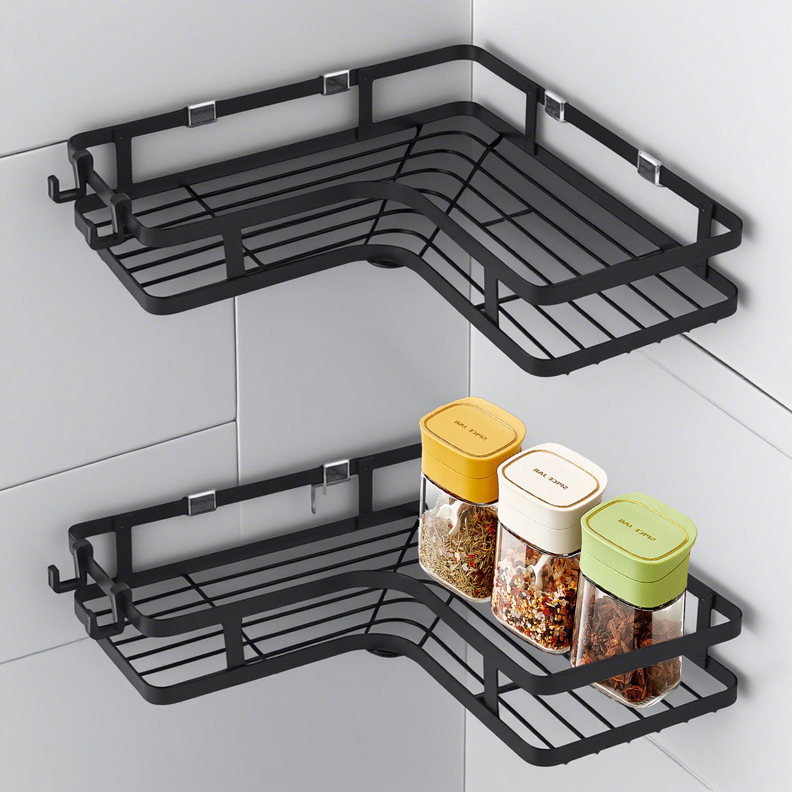 STILVORA Duschregal Badregal Küchenregal Duschablage Eckregal mit 4 Haken,o günstig online kaufen