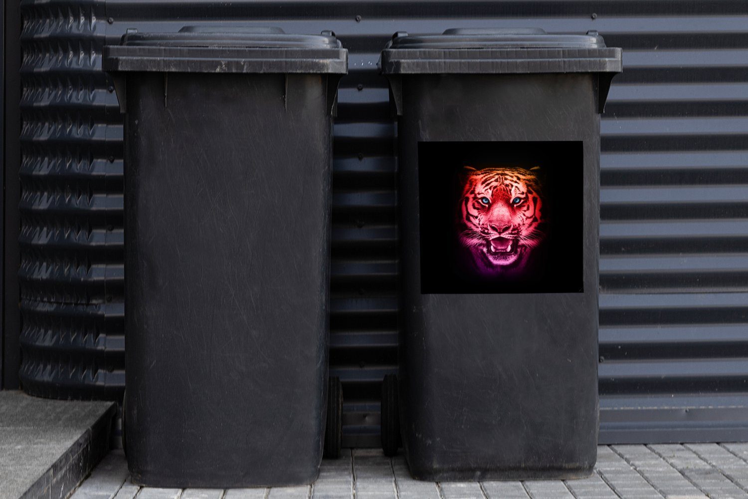 Mülltonne, (1 Wandsticker Mülleimer-aufkleber, Farben - Abfalbehälter St), Tiere Tiger - Container, Sticker, MuchoWow