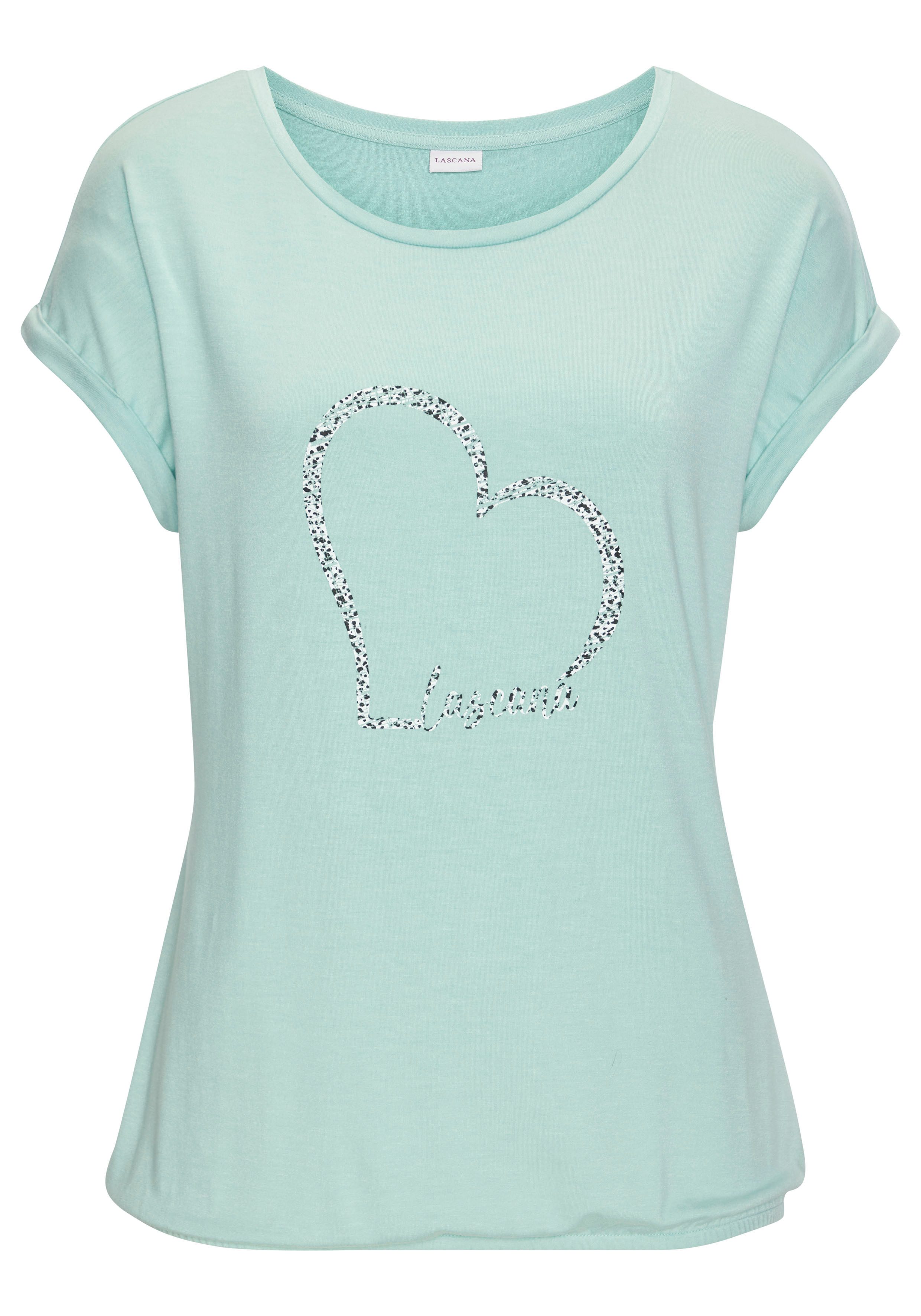 LASCANA Kurzarmshirt mit Lascana Herz Print aus weichem Viskose-Stretch günstig online kaufen