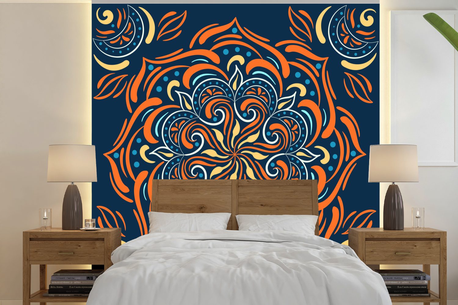 - Schlafzimmer, Orange MuchoWow Matt, Fototapete bedruckt, Wandtapete Vinyl für - (5 Tapete St), oder Muster, Wohnzimmer Mandala