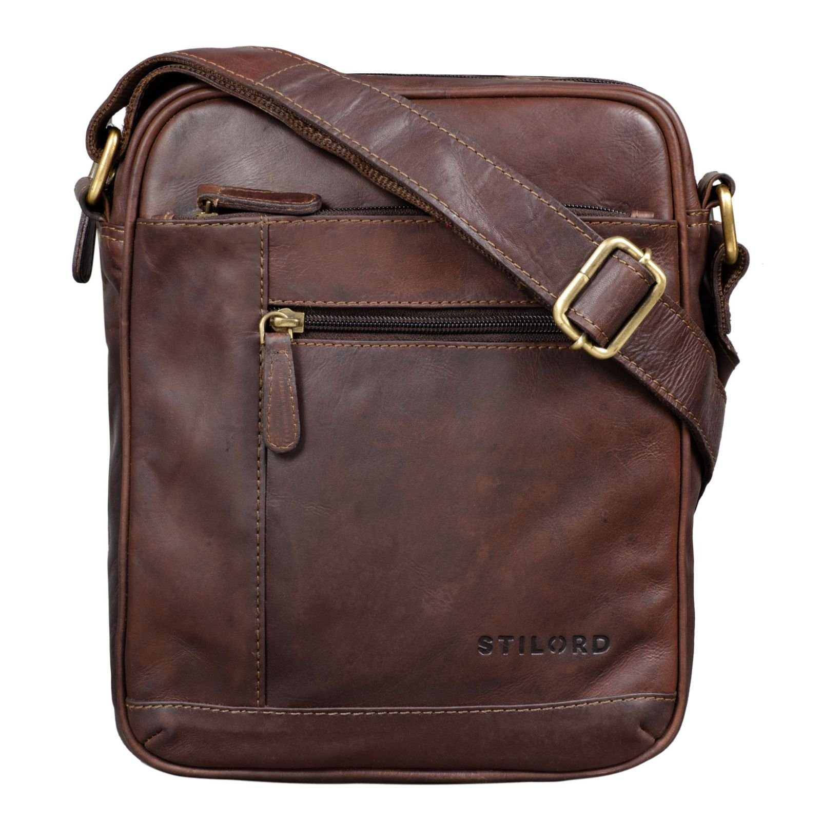 STILORD Messenger Bag "Diego" Vintage Herrentasche Leder klein cognac - dunkelbraun