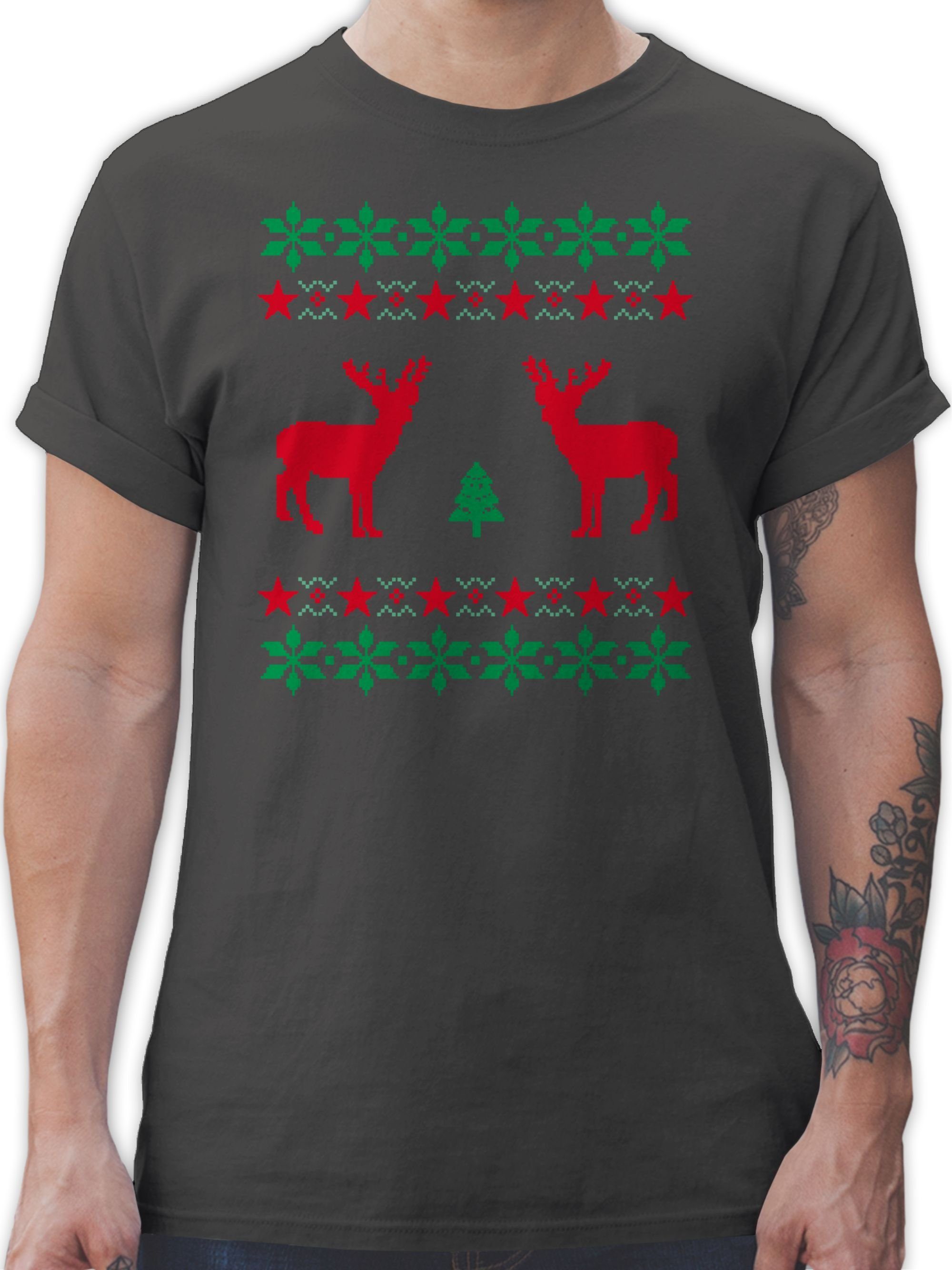 Shirtracer T-Shirt Norweger Pixel Rentier Weihnachten Weihachten Kleidung 3 Dunkelgrau