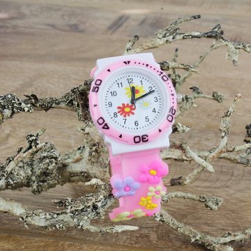 KARMA Quarzuhr Kinderuhr Rosa Blumen Motiv Mädchenuhr, Armbanduhr Kinder Mädchen Silikon