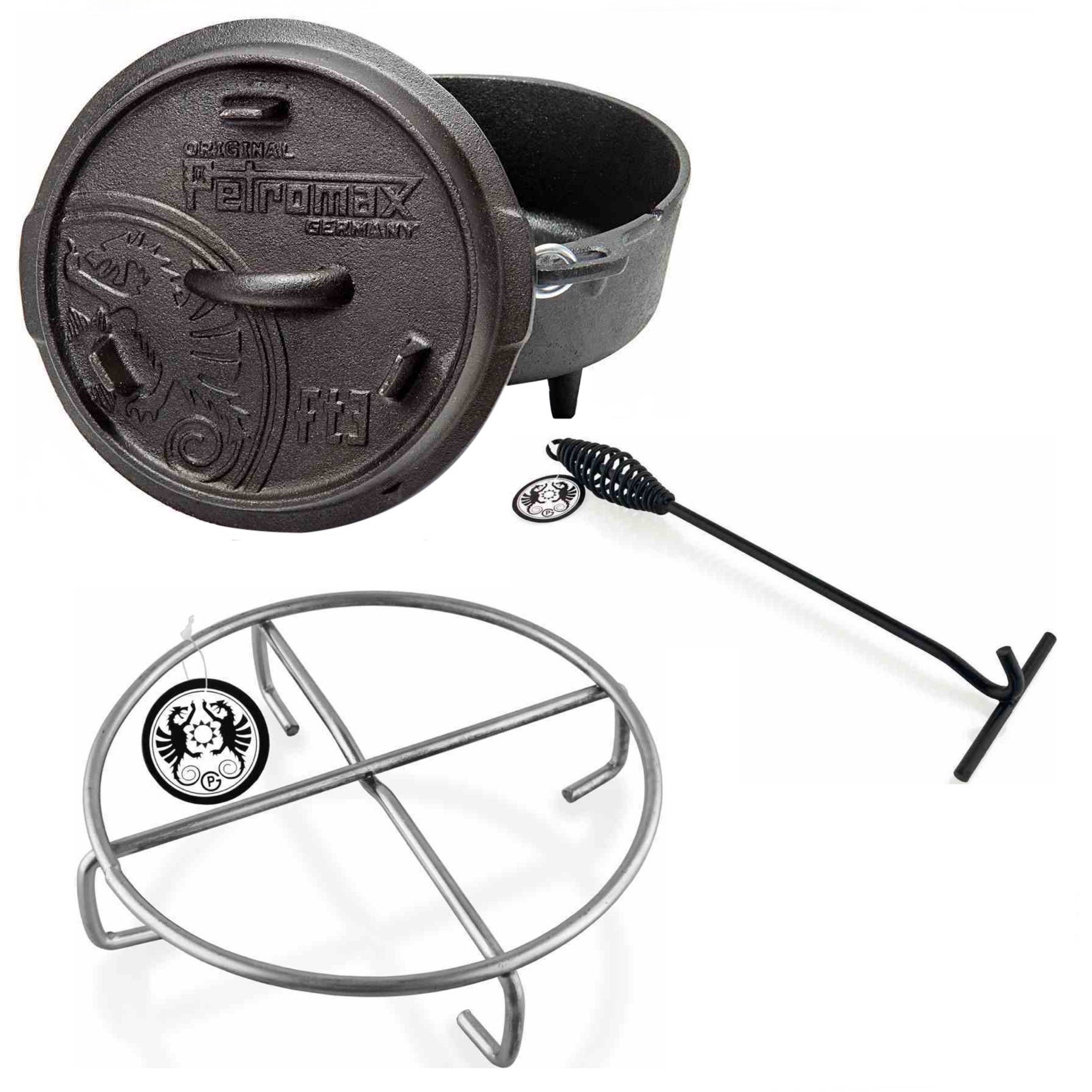 Petromax Feuerstelle Petromax Feuertopf-Set ft3 mit Füßen 1,6 Liter Untersetzer und